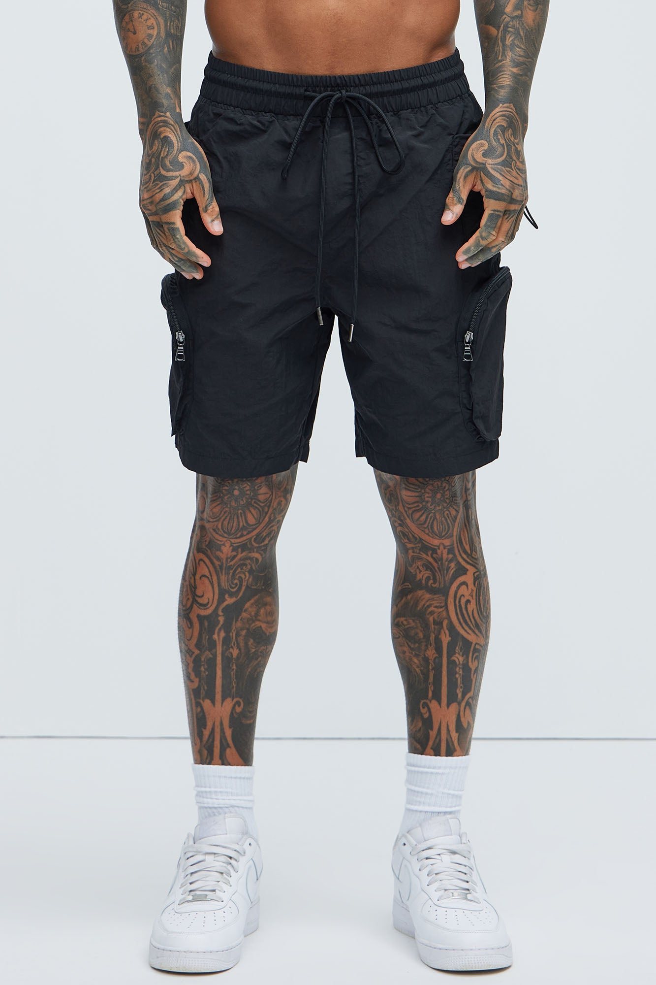 All This And That Black Nylon Cargo Shorts - Regular Fit