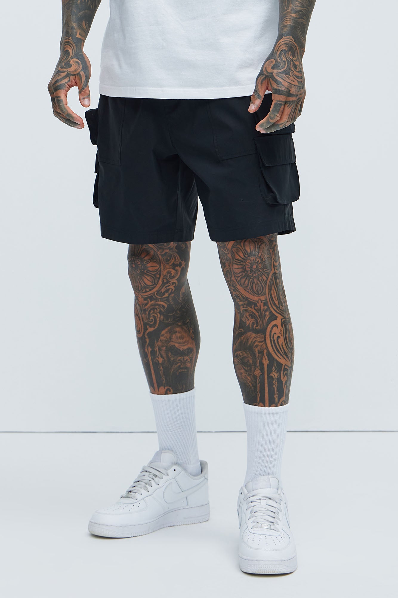 Catch Up Black Nylon Cargo Shorts - Regular Fit
