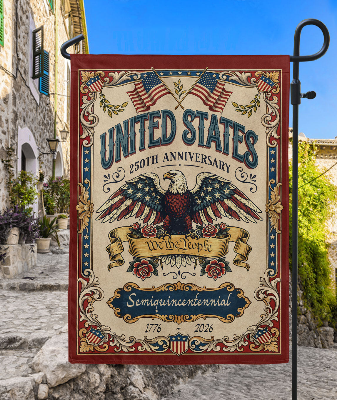 1776-2026 America 250th Anniversary Garden Flag We The People Bald Eagle Double Sided