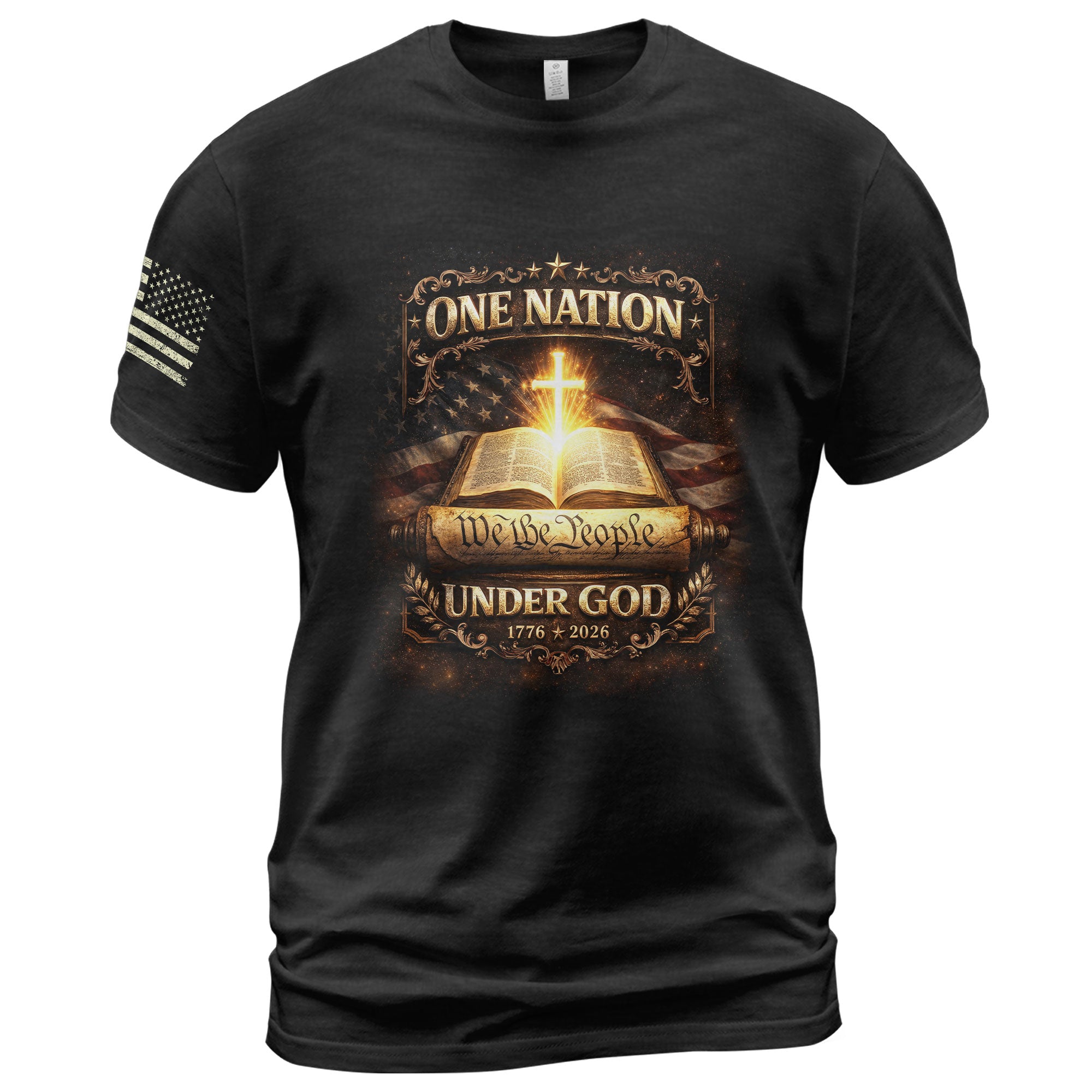 1776-2026 America 250th Anniversary T-Shirt – We The People Bible & Flag One Nation Under God 250 Years of Faith Patriotic Bootleg Tee