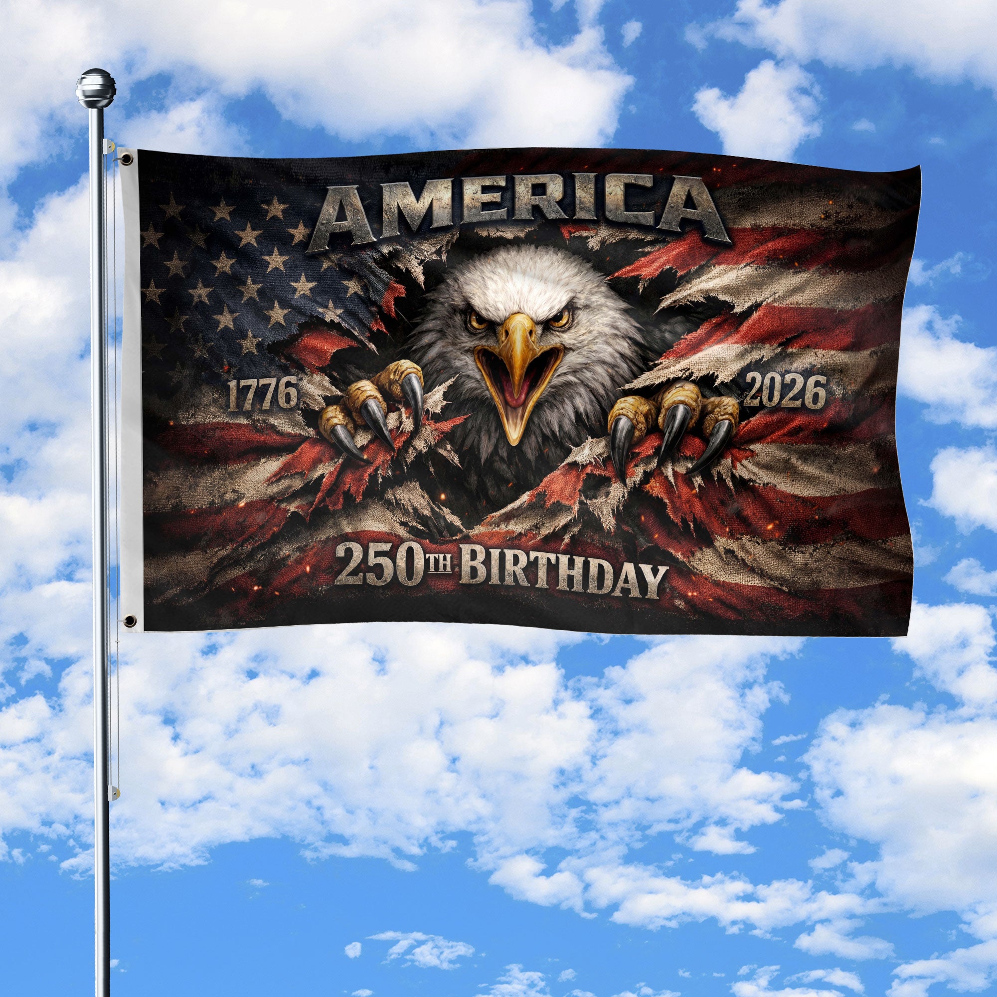 1776-2026 USA 250th Anniversary Double Sided Eagle House Flag
