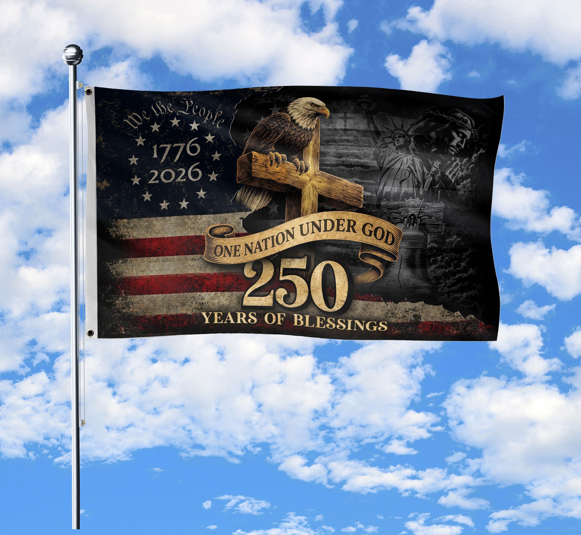 250 Years of Blessings American Flag - Christian Patriotic USA Flag 1776-2026