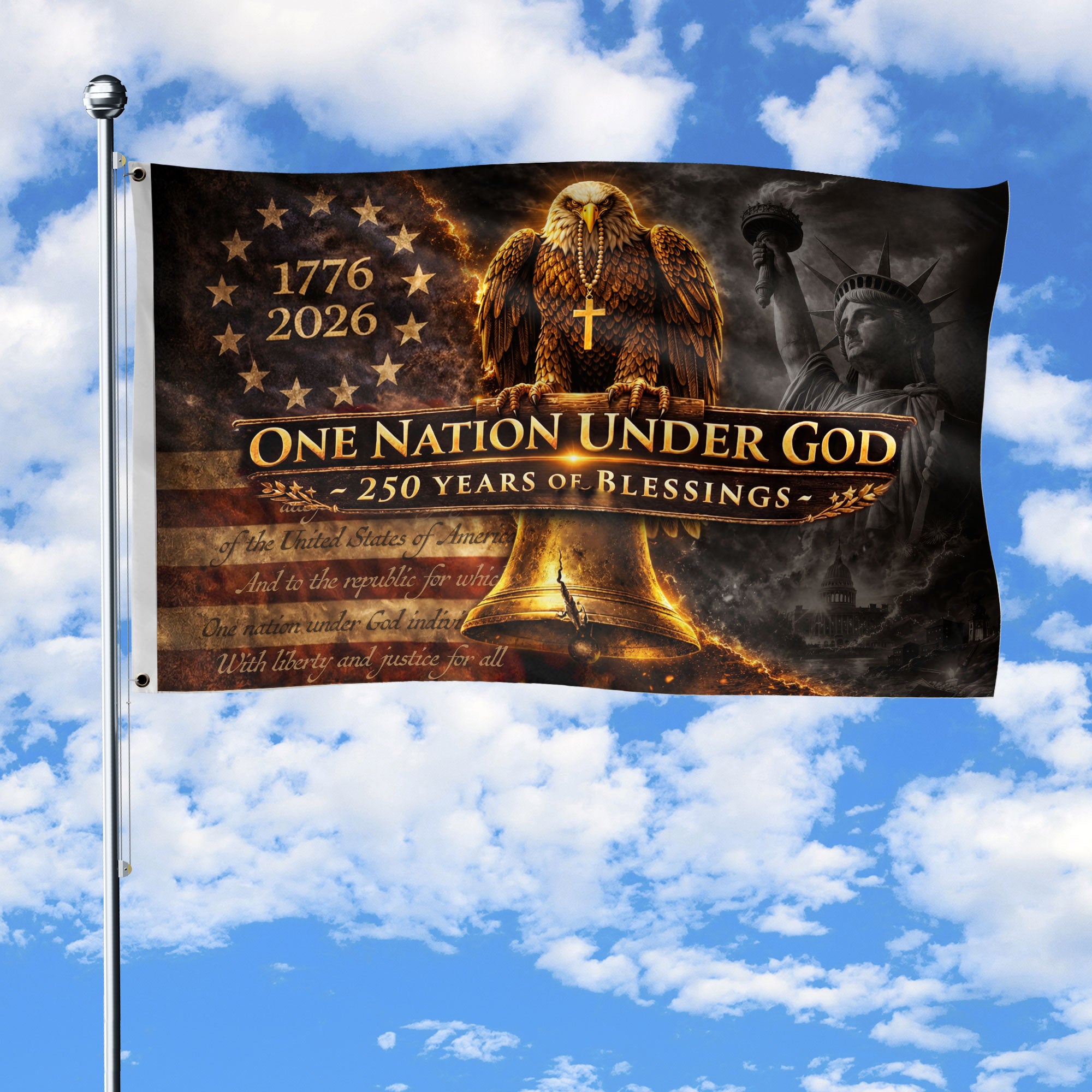 250 Years of Blessings Christian Flag 1776-2026 Eagle Liberty Bell Double Sided Patriotic House Flag