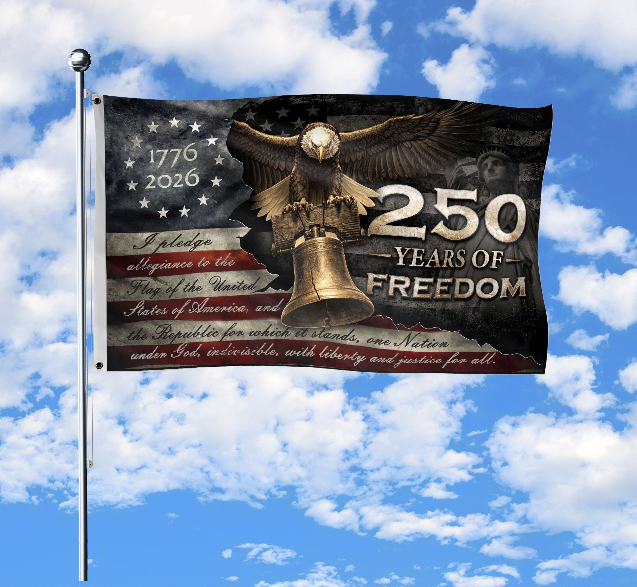 250 Years of Freedom Double-Sided House Flag 1776-2026 Liberty Bell Eagle Patriotic