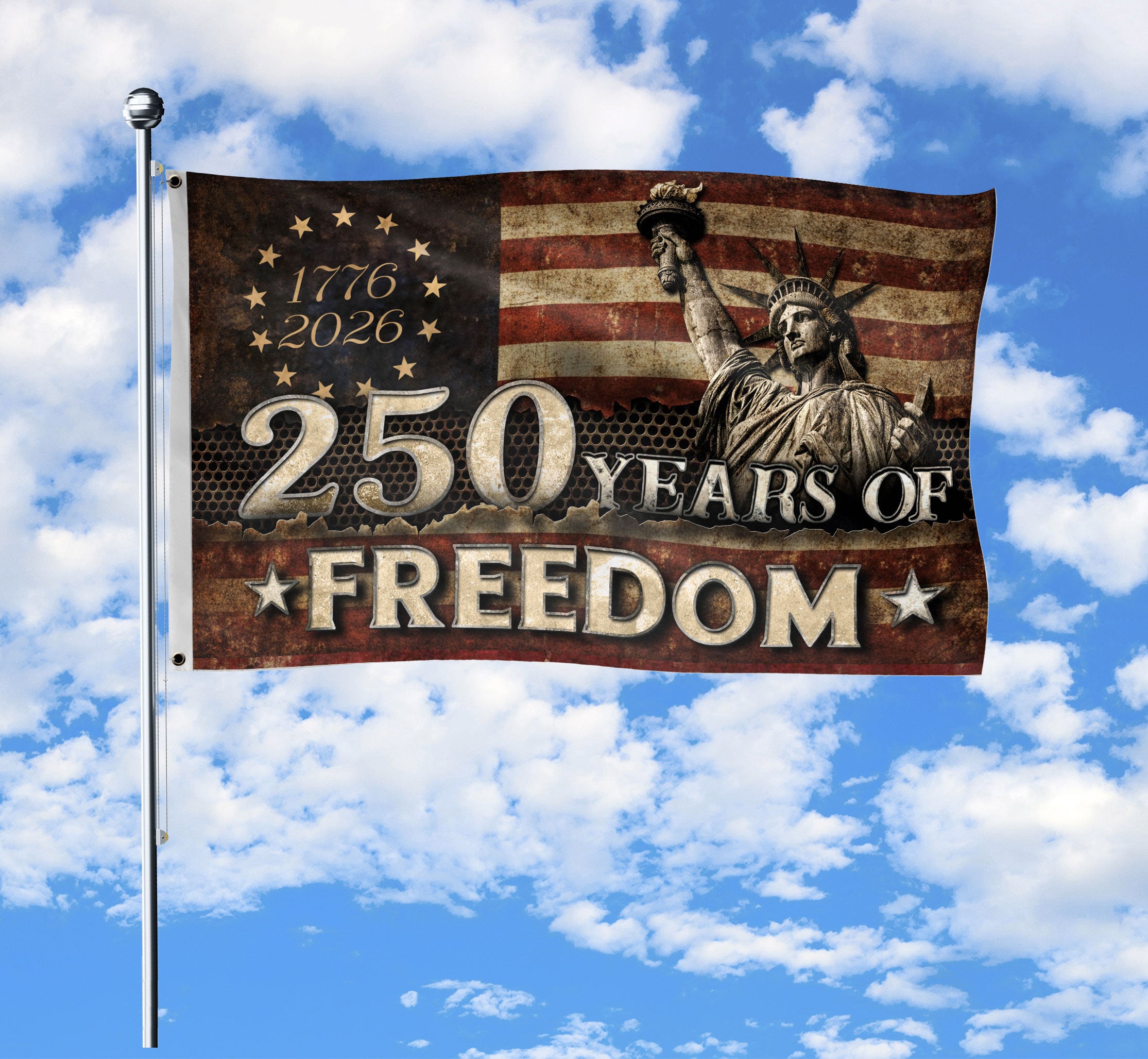 250 Years of Freedom Flag 1776-2026 Double-Sided Statue of Liberty Patriotic American Decor