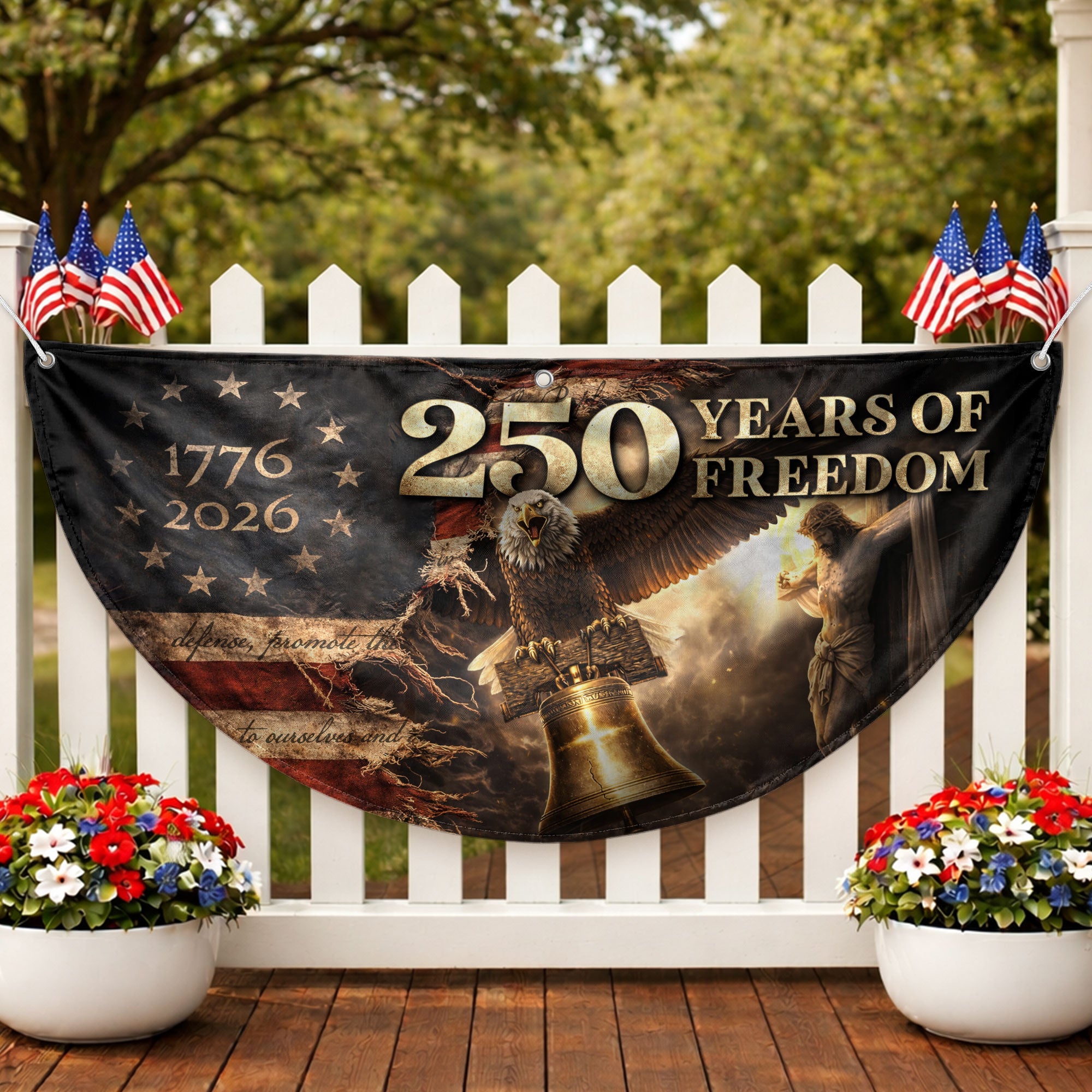 250 Years USA Anniversary Fence Flag 1776-2026 Jesus Eagle Christian Patriotic Double Sided Banner