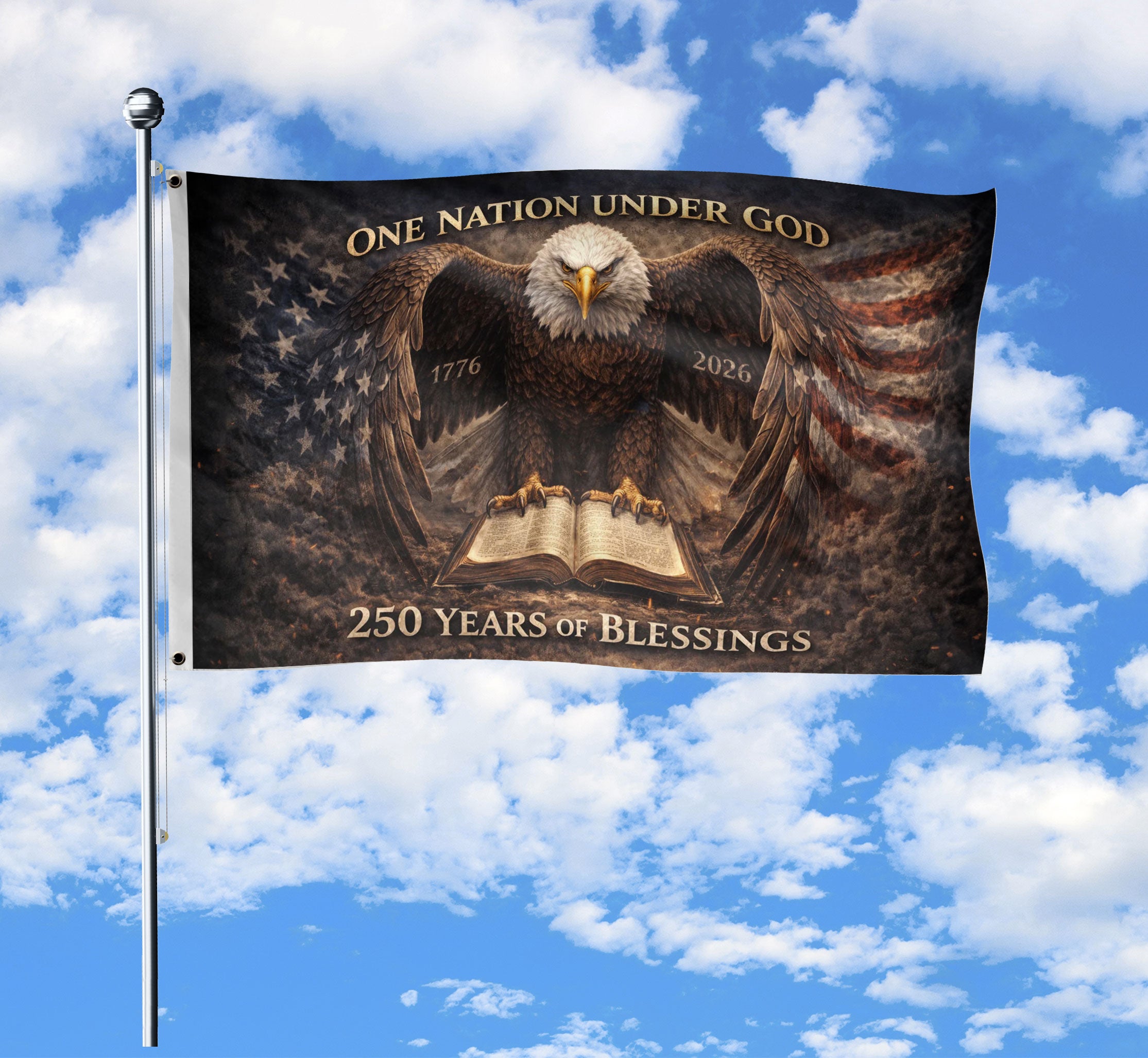 250th America Anniversary 1776-2026 Double Sided Flag with Eagle Holy Bible Patriotic Banner