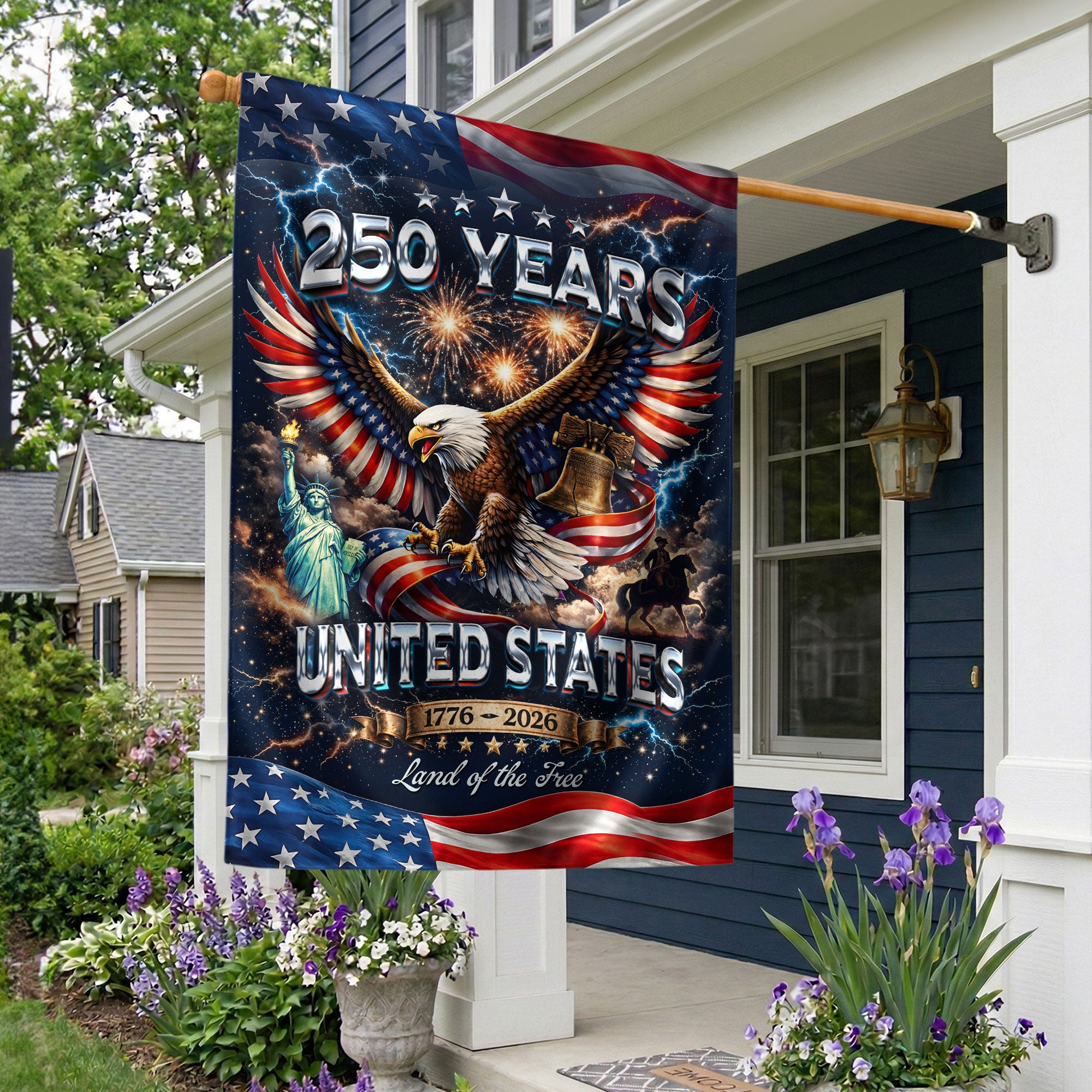 America 250th Anniversary 1776-2026 House Flag Bald Eagle Statue of Liberty Vintage Double Sided