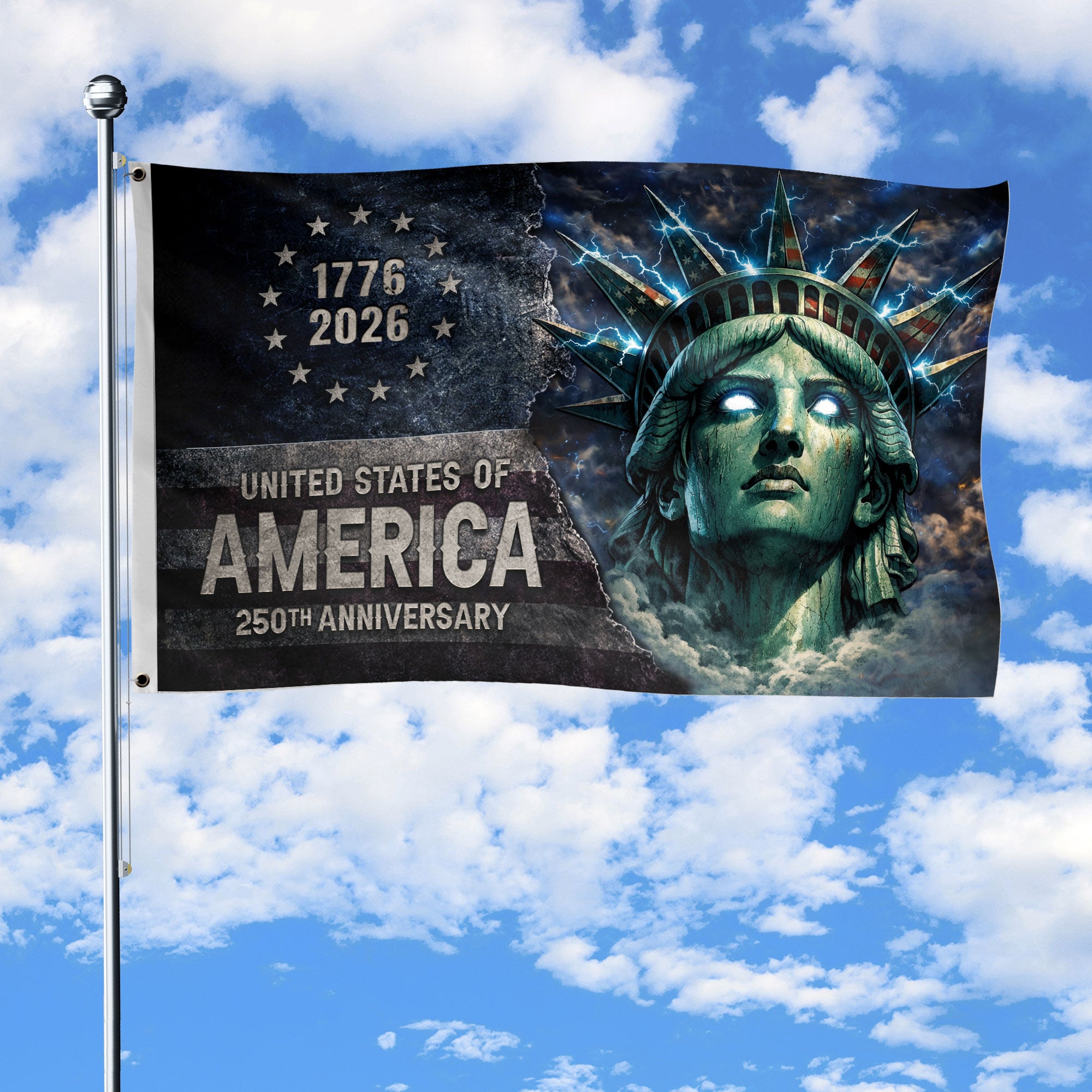 America 250th Anniversary 1776-2026 Statue of Liberty Lightning Streetwear Double-Sided House Flag
