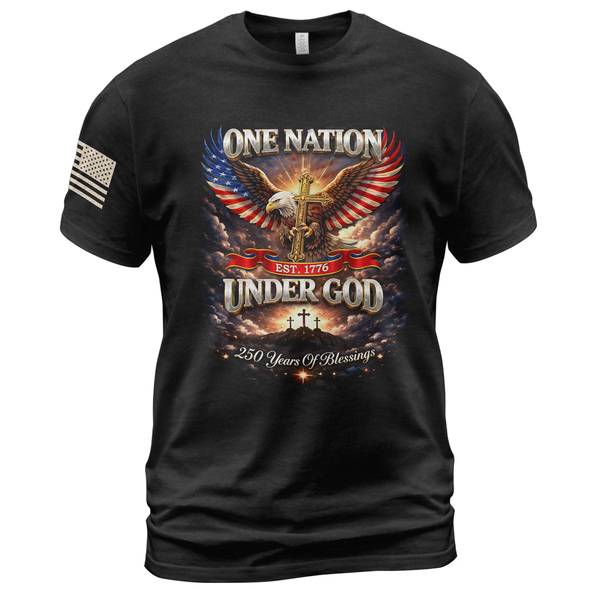 America 250th Anniversary 1776-2026 T-Shirt – 250 Years of Blessings Eagle Cross Patriotic Birthday Graphic Tee