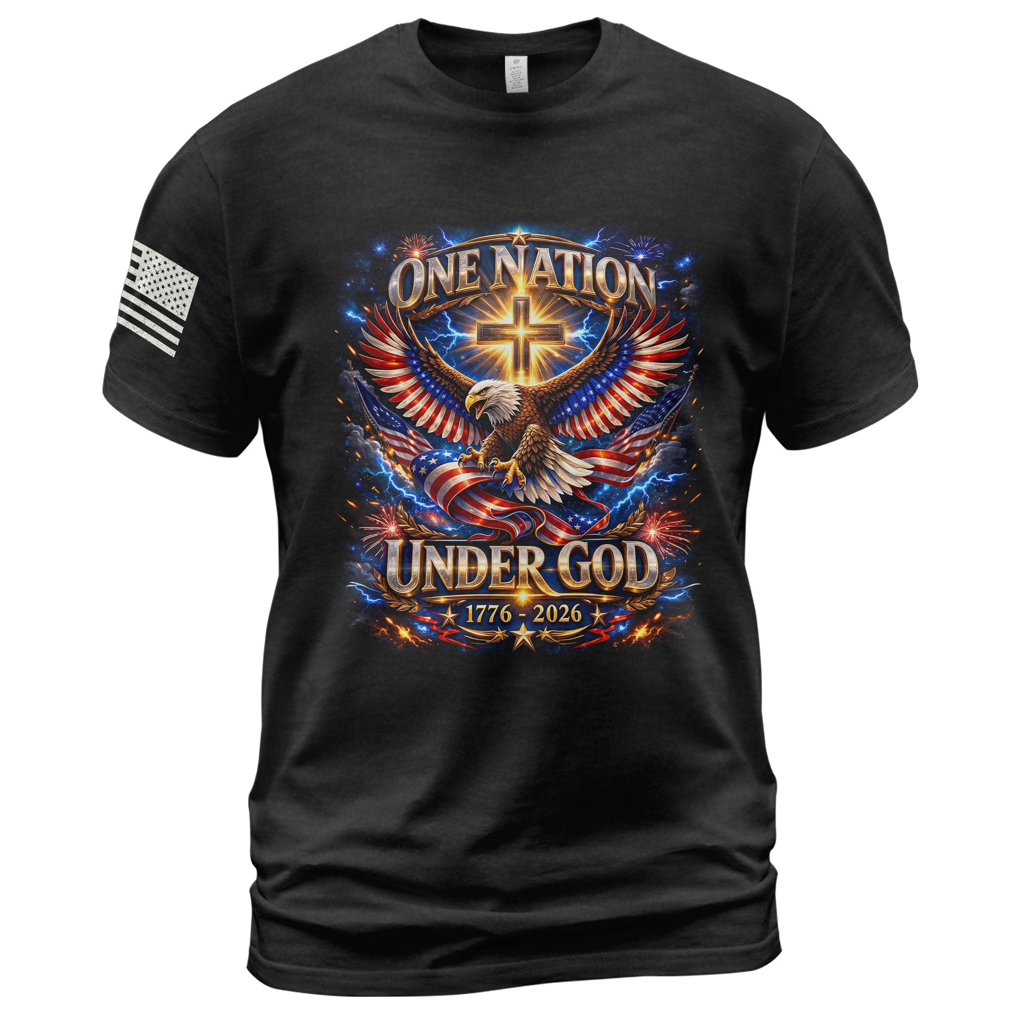 America 250th Anniversary 1776-2026 T-Shirt – USA Eagle & Cross Flag One Nation Under God 250 Years of Faith Patriotic Bootleg Shirt