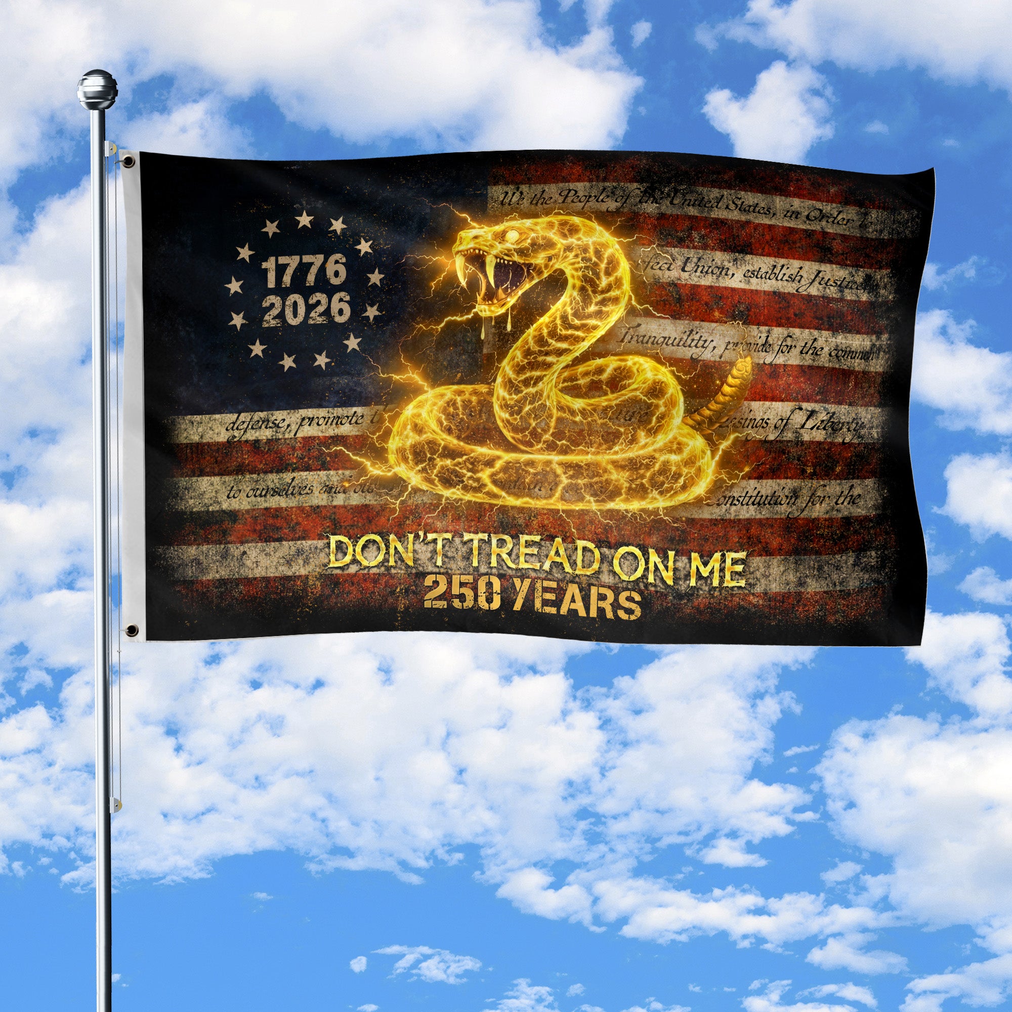 America 250th Anniversary Don't Tread On Me Gadsden Snake Flag Banner 1776-2026