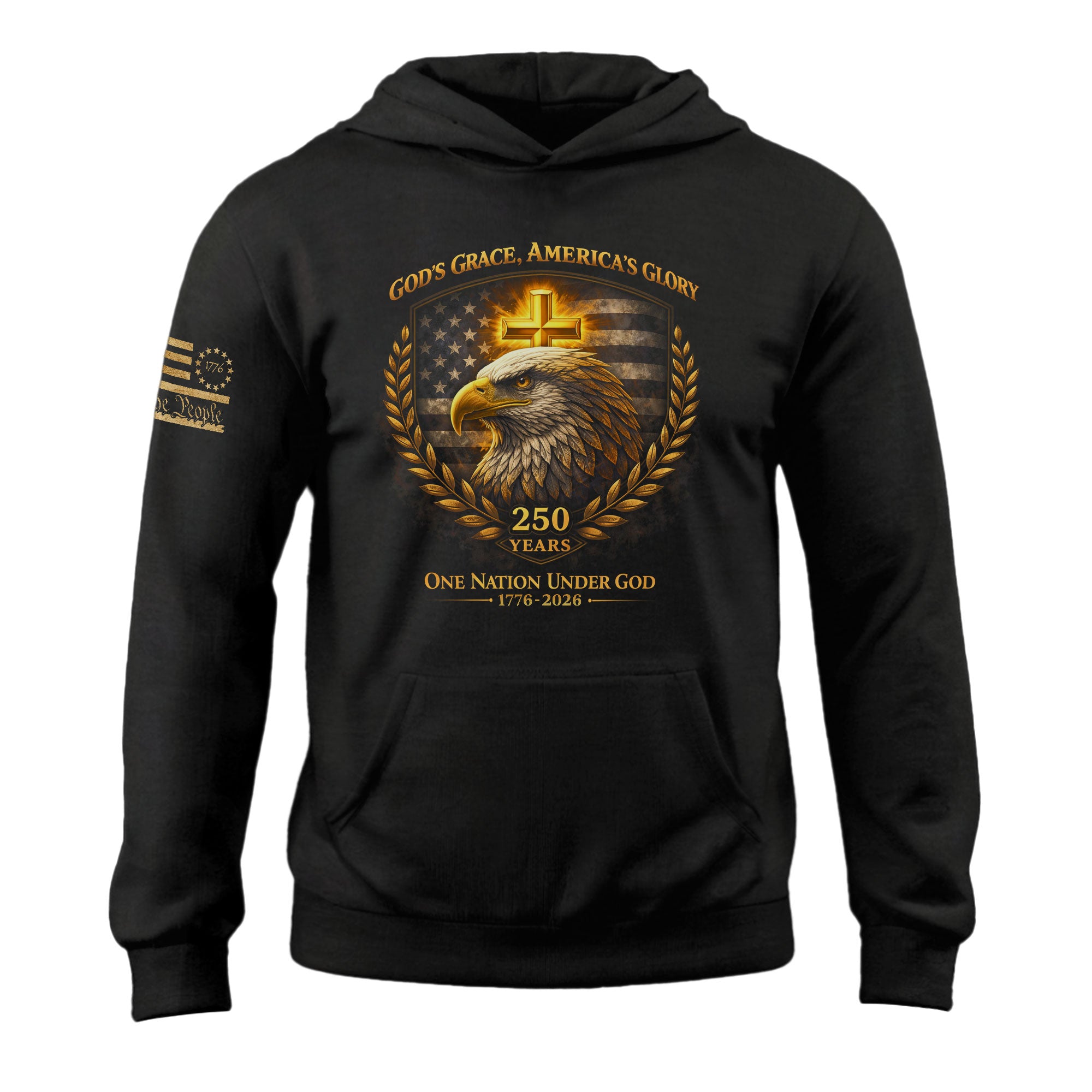 America 250th Anniversary Hoodie 1776-2026 – 250 Years of Blessings Eagle Cross Christian Gift