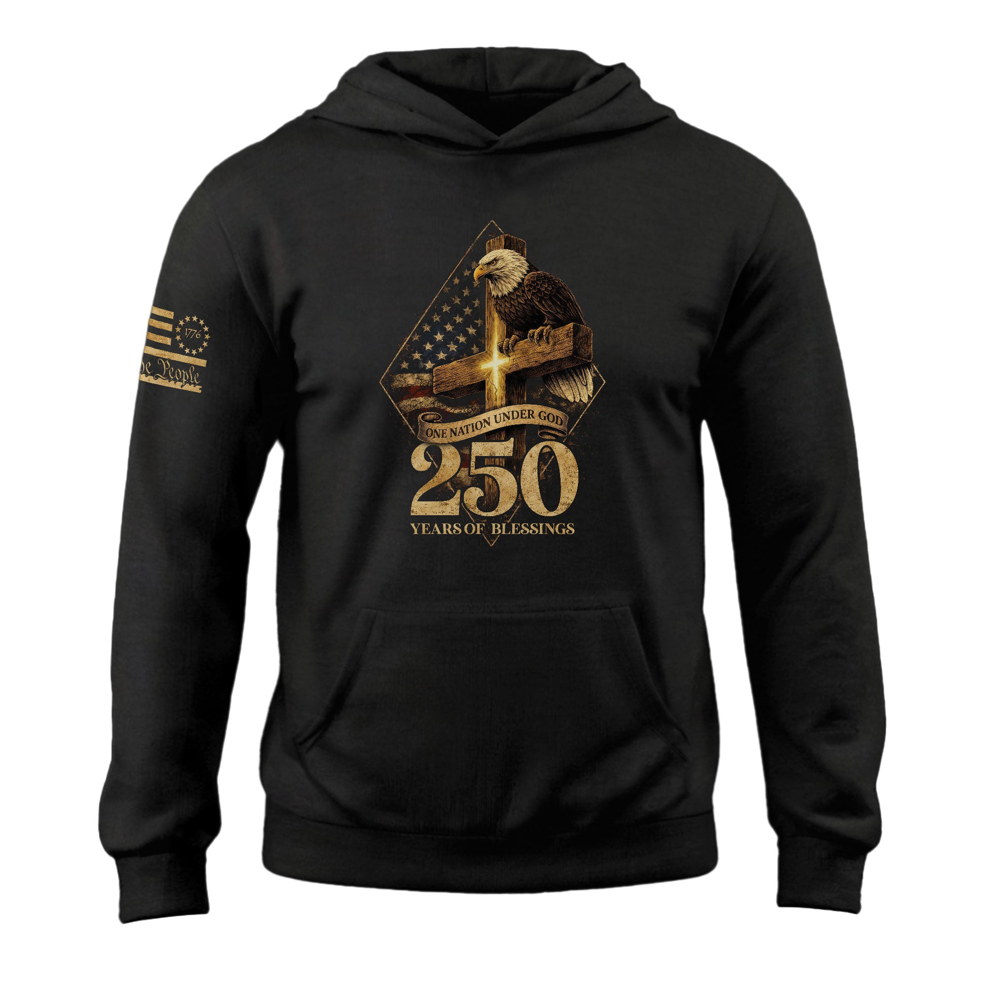 America 250th Anniversary Hoodie 1776-2026 – One Nation Under God Bald Eagle Cross Hoodie