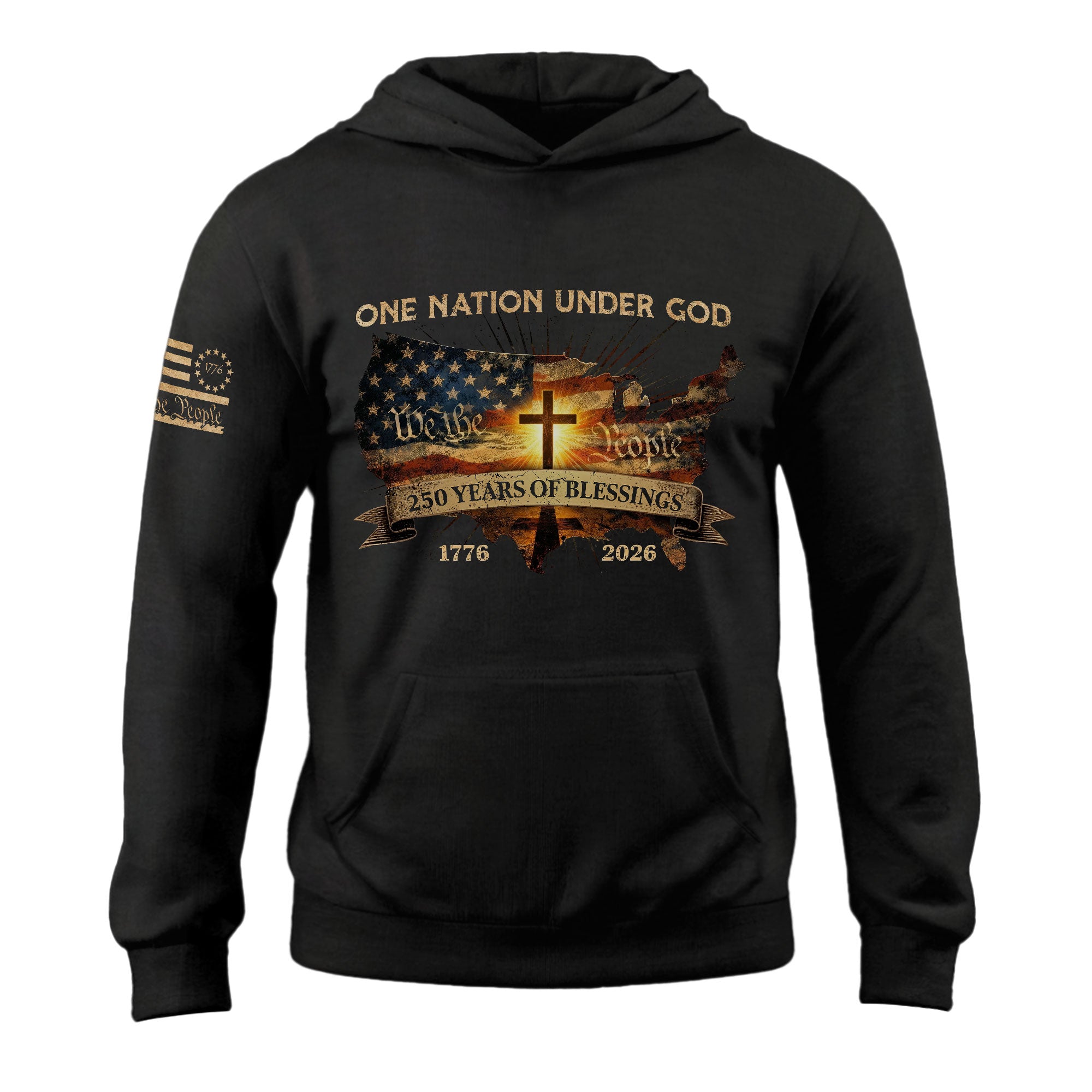 America 250th Anniversary Hoodie 1776-2026 – USA Map Christian Cross One Nation Under God Hoodie