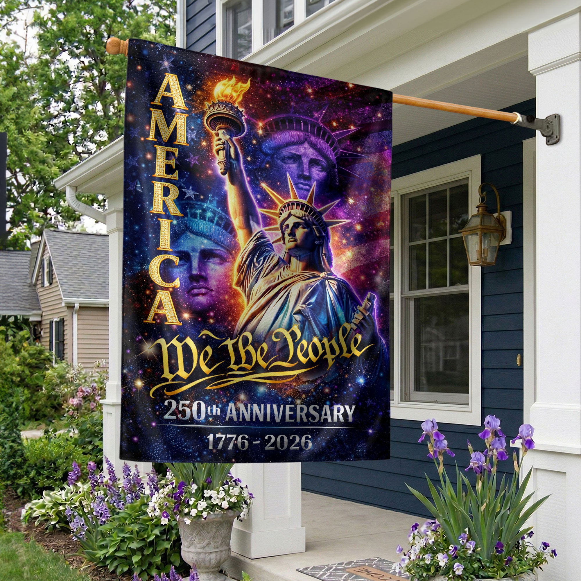 America 250th Anniversary House Flag Statue of Liberty We The People 1776-2026 Double Sided