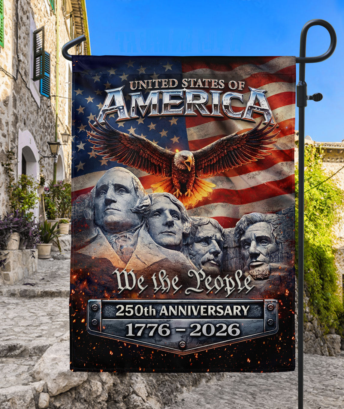 American Flag 250th Anniversary Garden Flag 1776-2026 Mount Rushmore Eagle Double-Sided