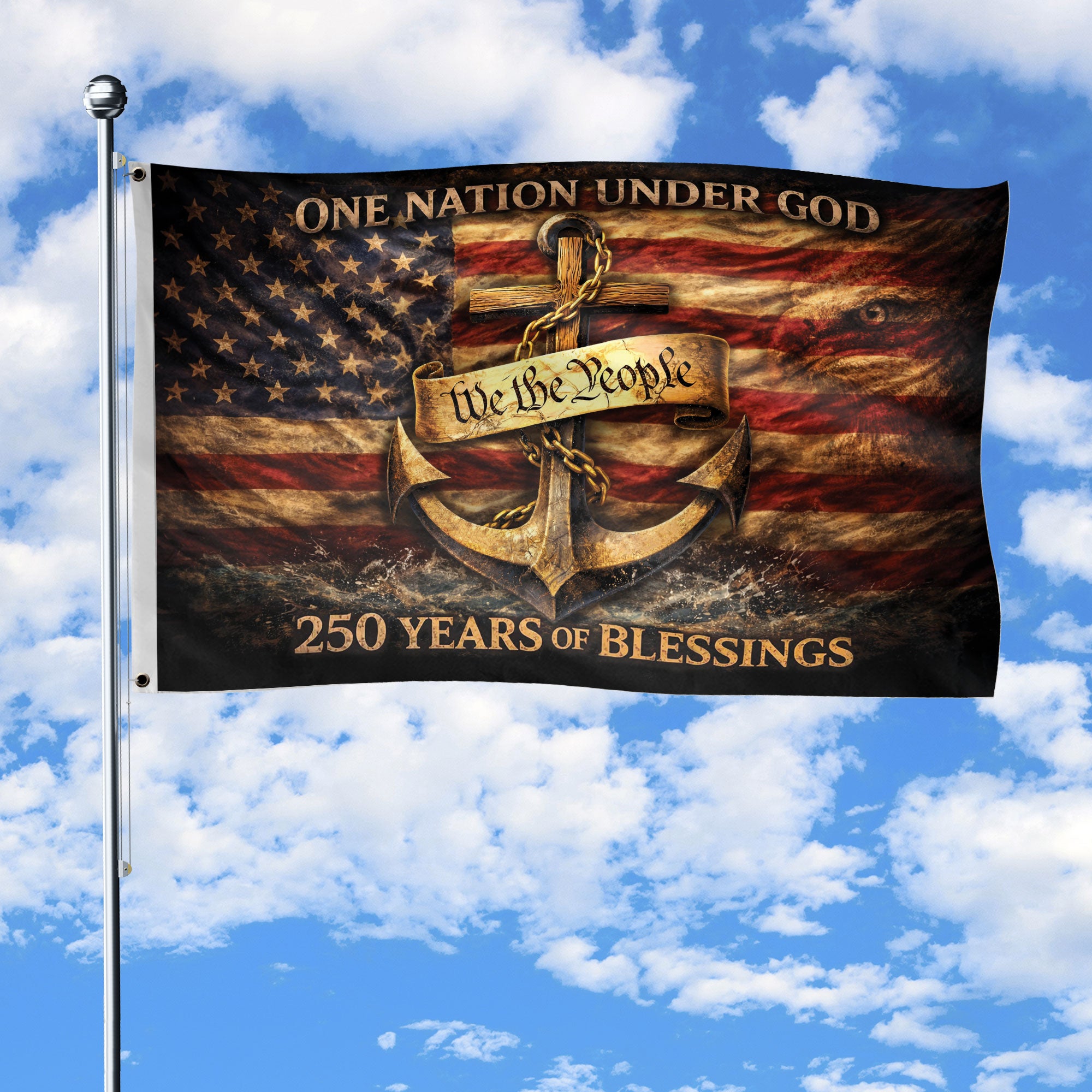 Christian Anchor Cross We The People House Flag One Nation Under God 1776-2026 USA Patriotic