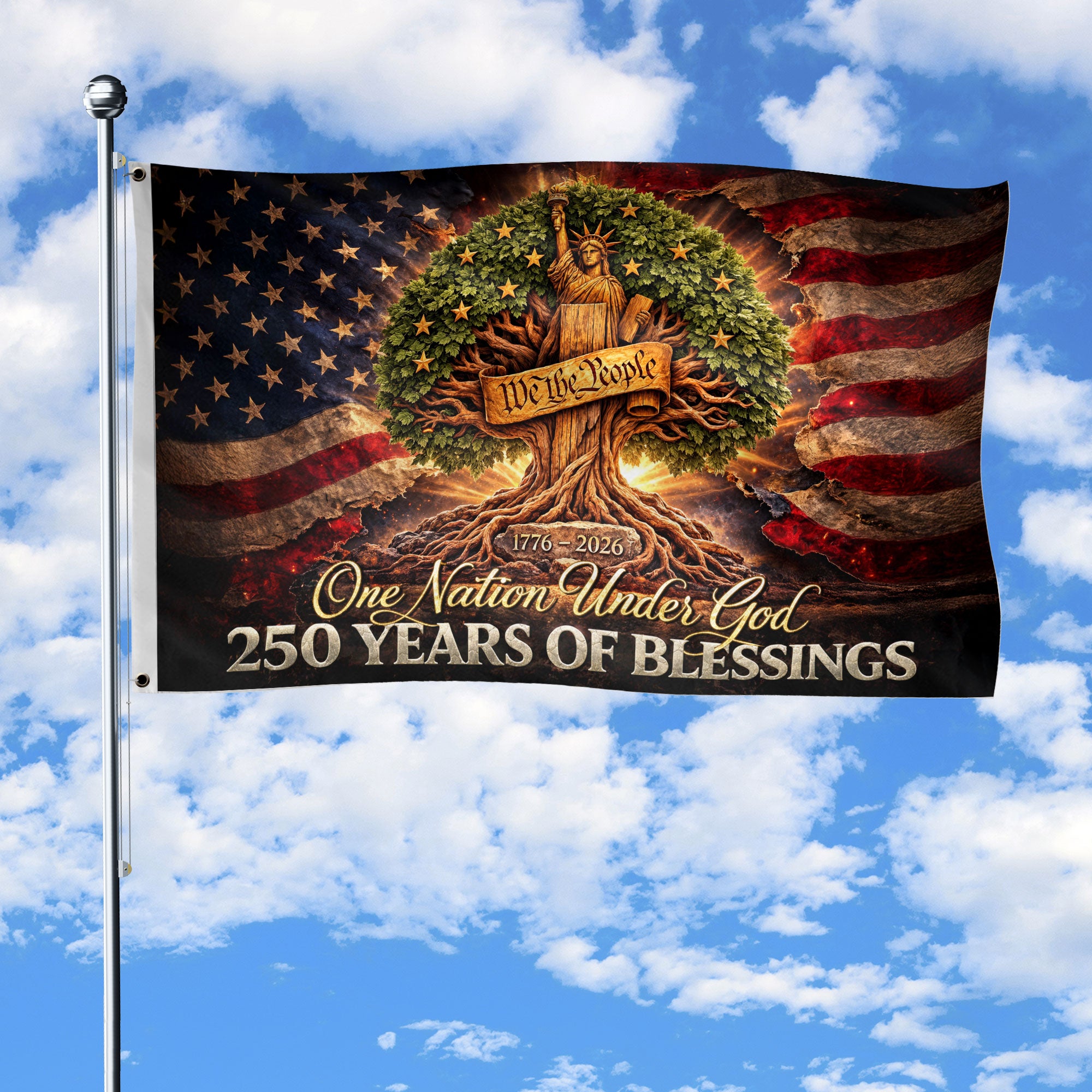 Christian Tree of Life House Flag 1776-2026 One Nation Under God 250 Years of Blessings