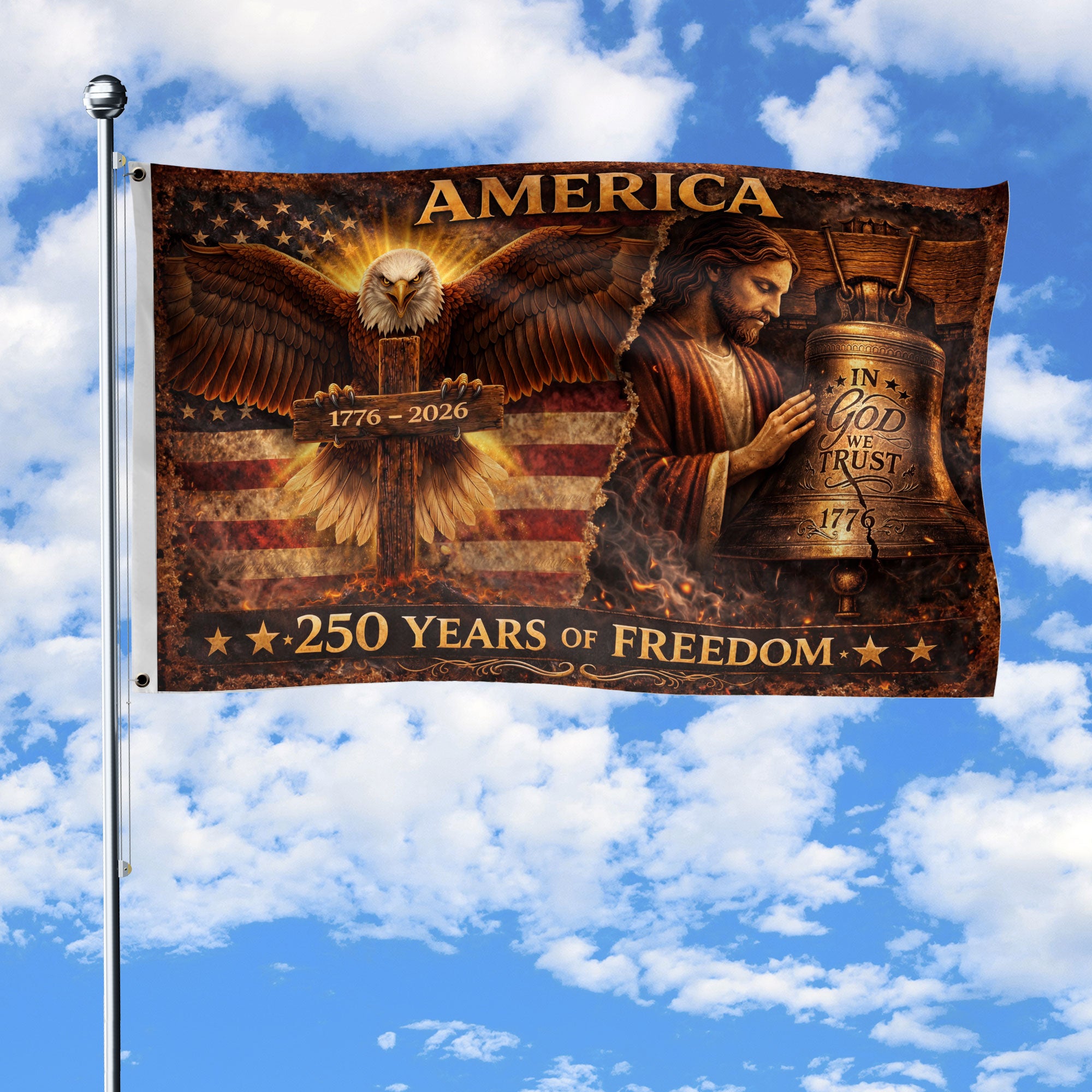 Christian We The People 250th Anniversary USA House Flag Eagle Cross 1776-2026