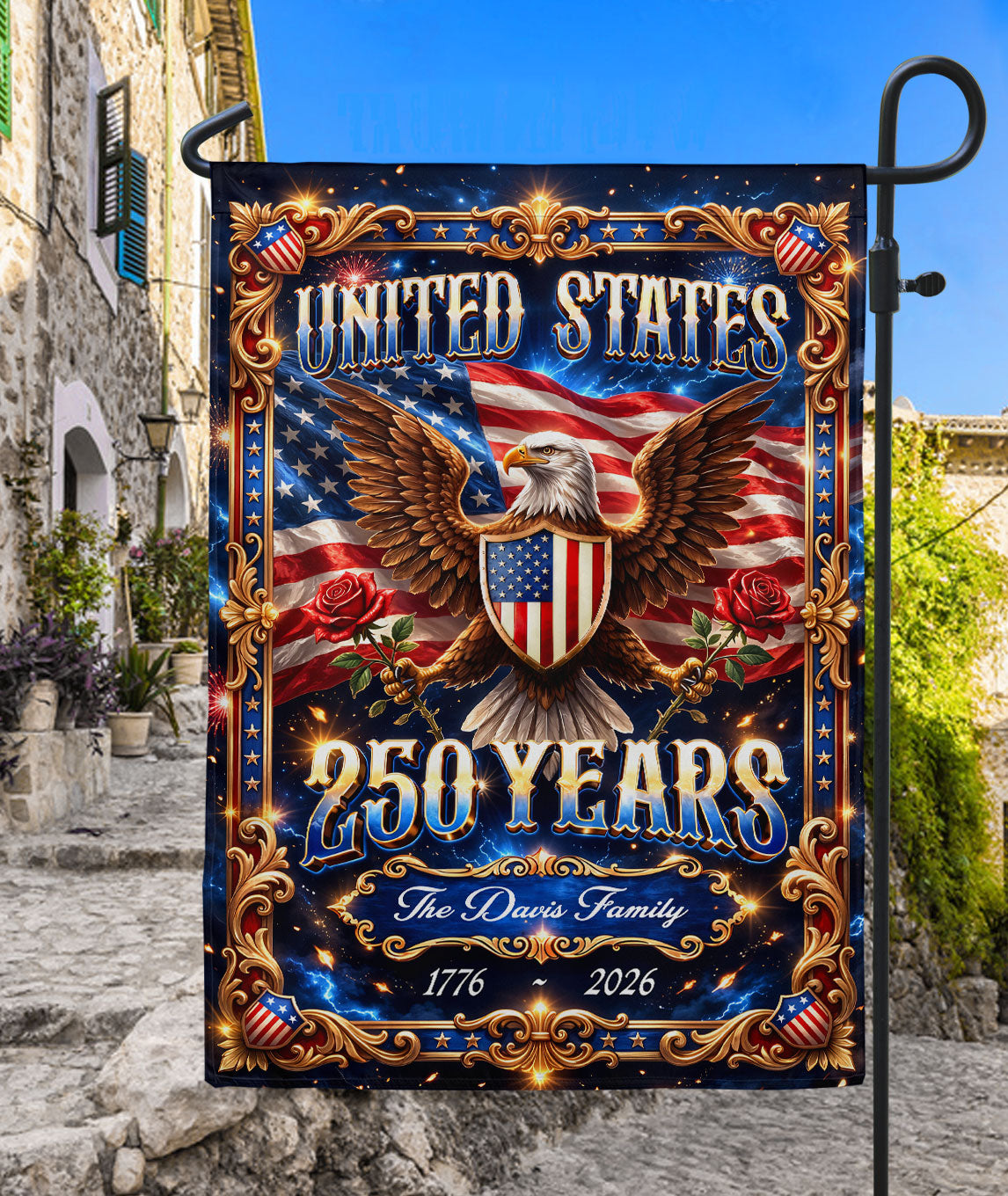 Custom Family Name Garden Flag 250 Years 1776-2026 Patriotic Eagle USA Flag