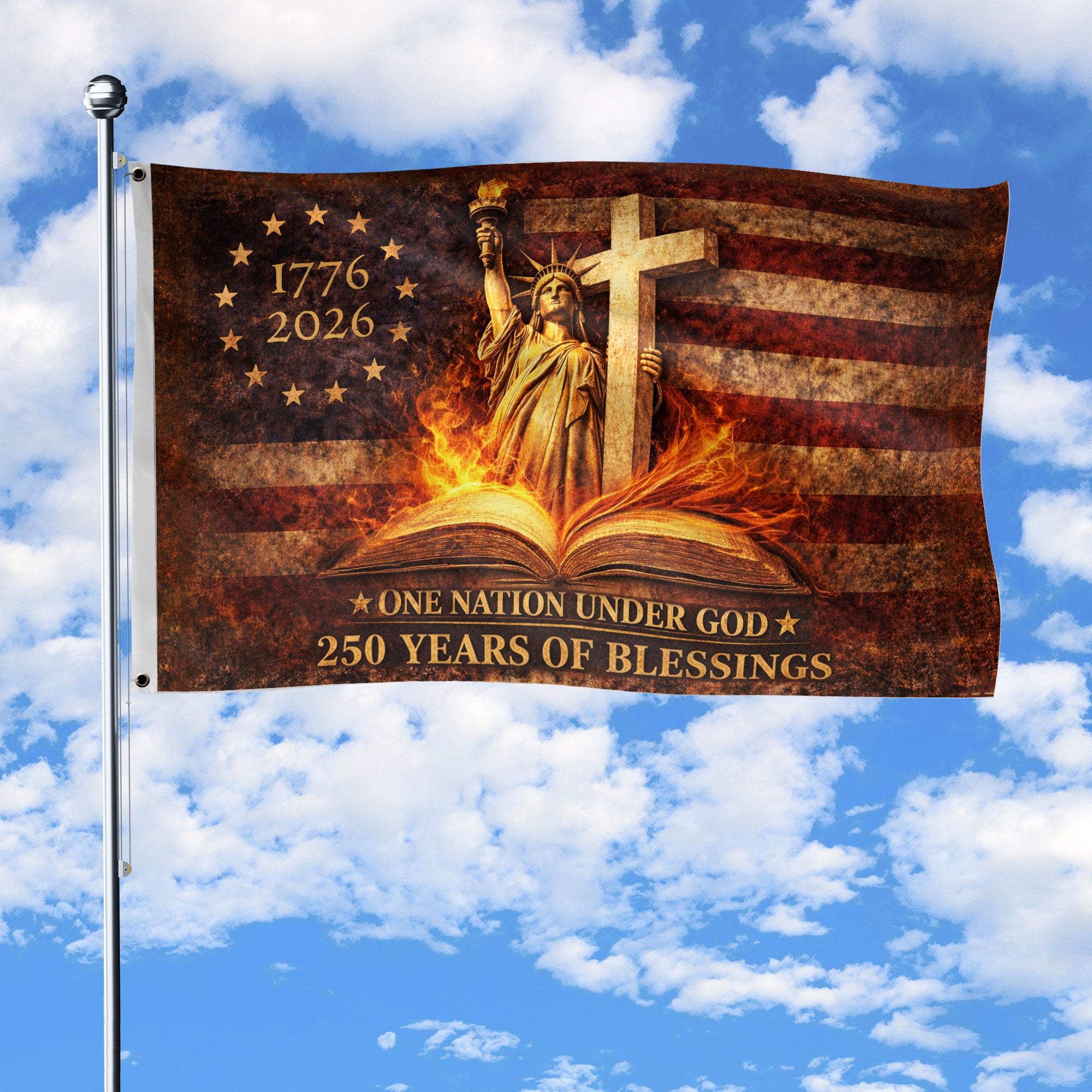 One Nation Under God 250th Anniversary Flag 1776-2026 Lady Liberty Holy Bible Christian Two-Sided Garden Flag