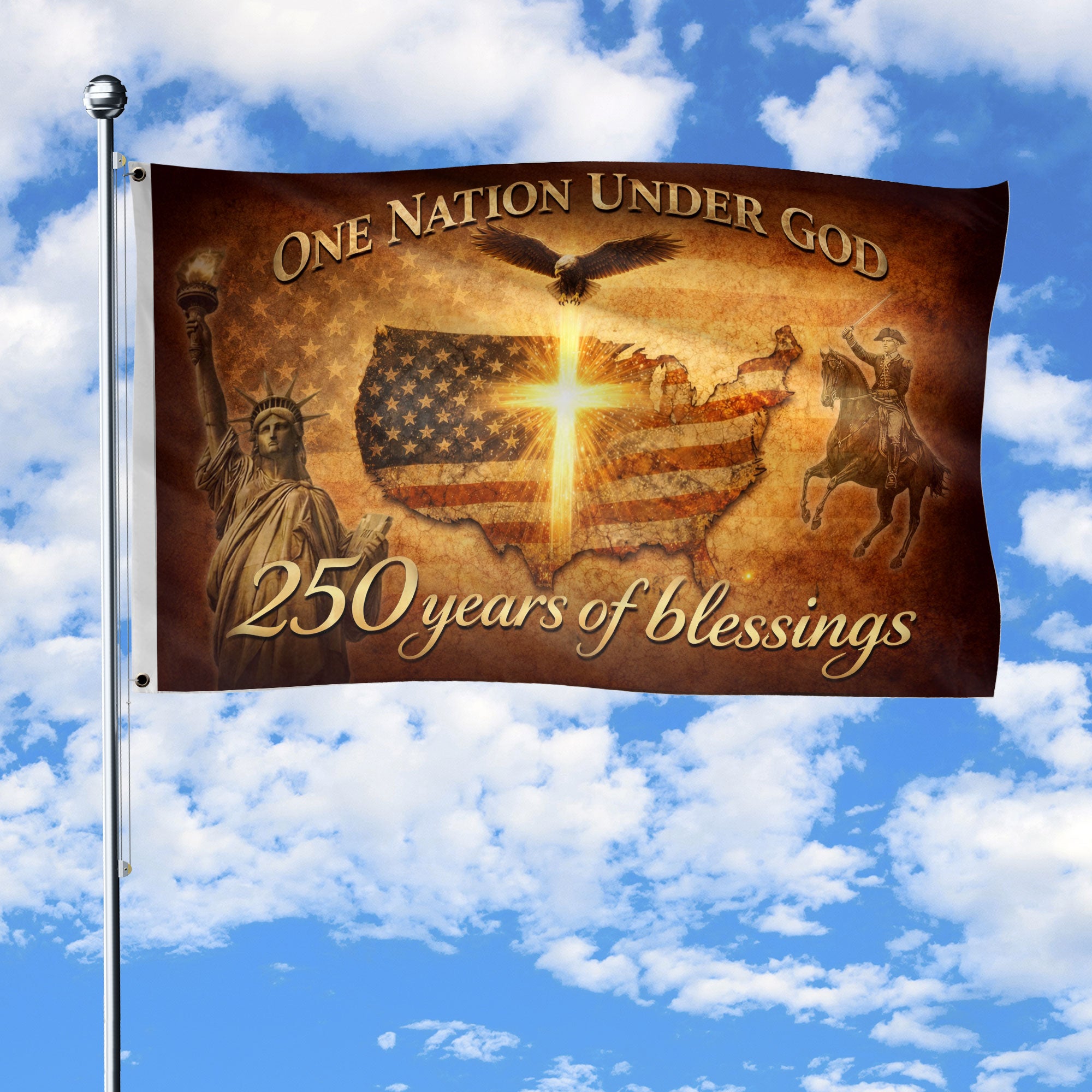 Patriotic Christian House Flag Cross Over USA Map Faith Freedom Decor