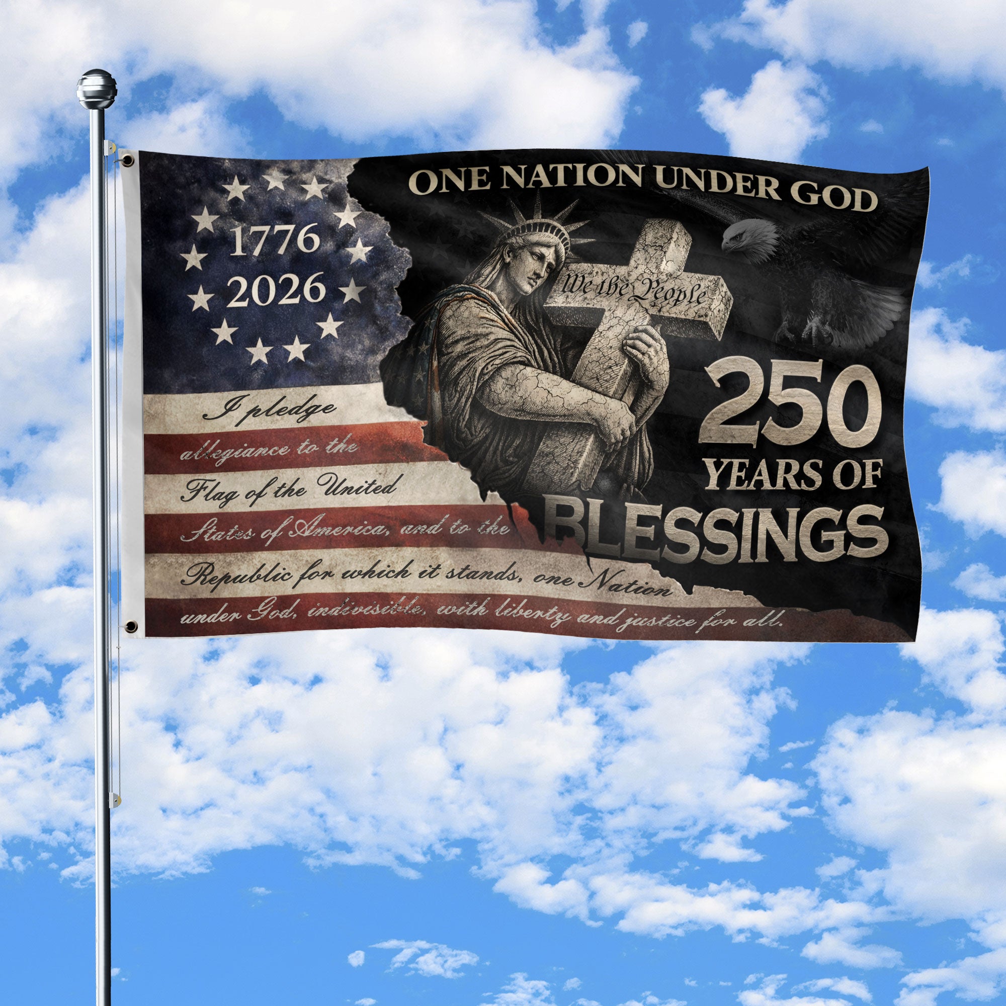 Pledge of Allegiance House Flag 1776-2026 Patriotic Christian 250 Years of Blessings