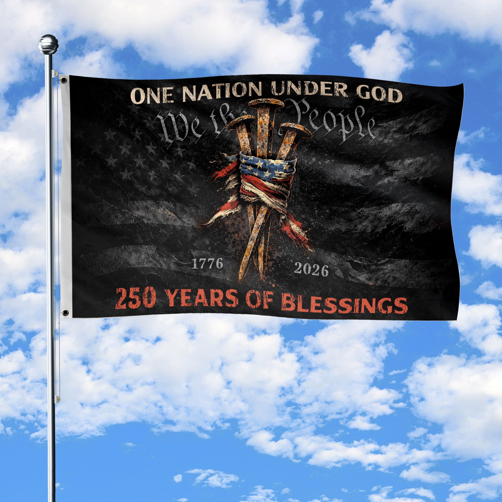 Three Nails Cross Christian House Flag One Nation Under God We The People