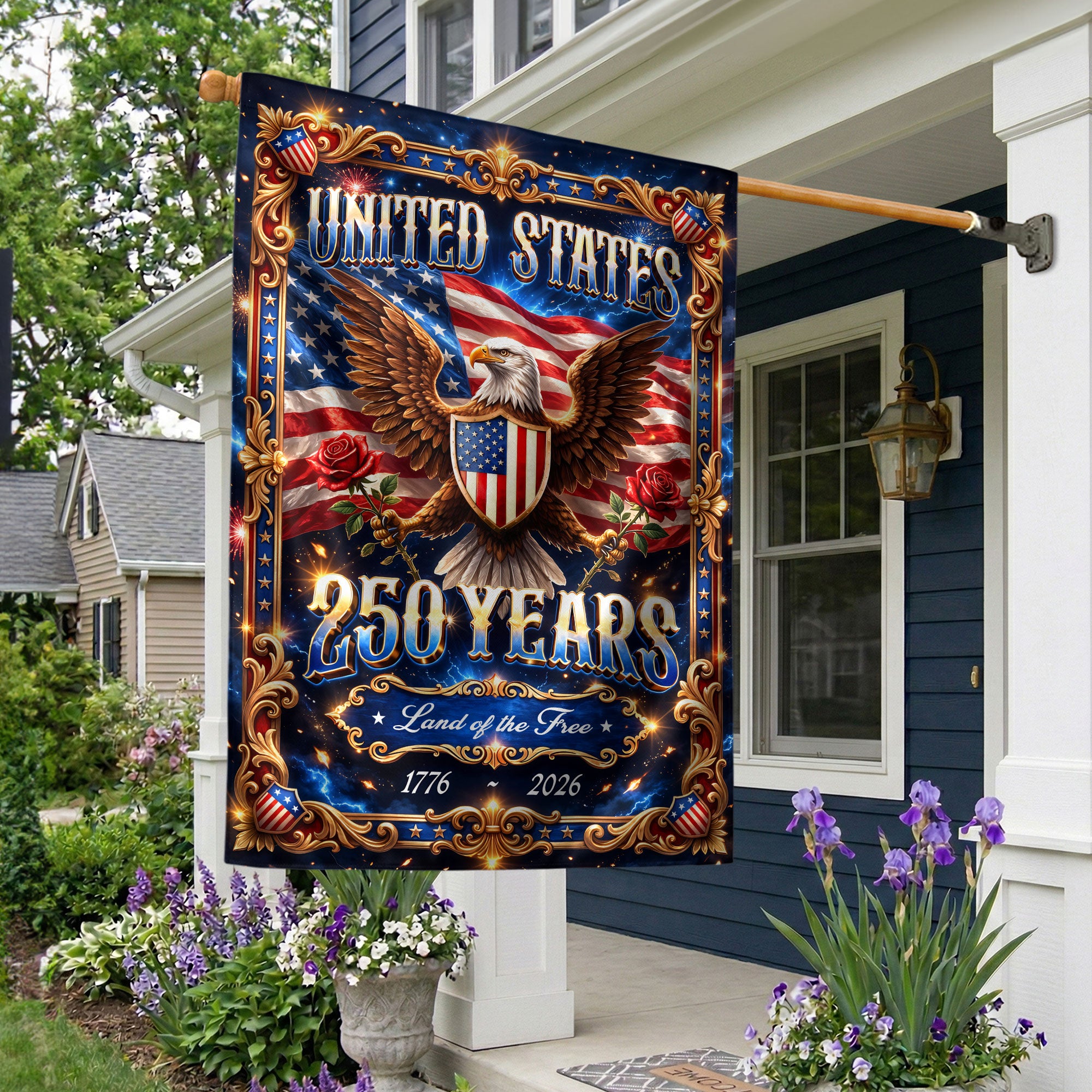 United States 250 Years House Flag 1776-2026 Patriotic Eagle Design