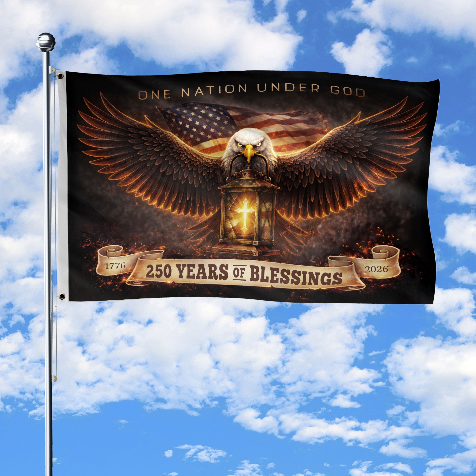 United States 250th Anniversary Cross Flag 1776-2026 One Nation Under God Outdoor Patriotic