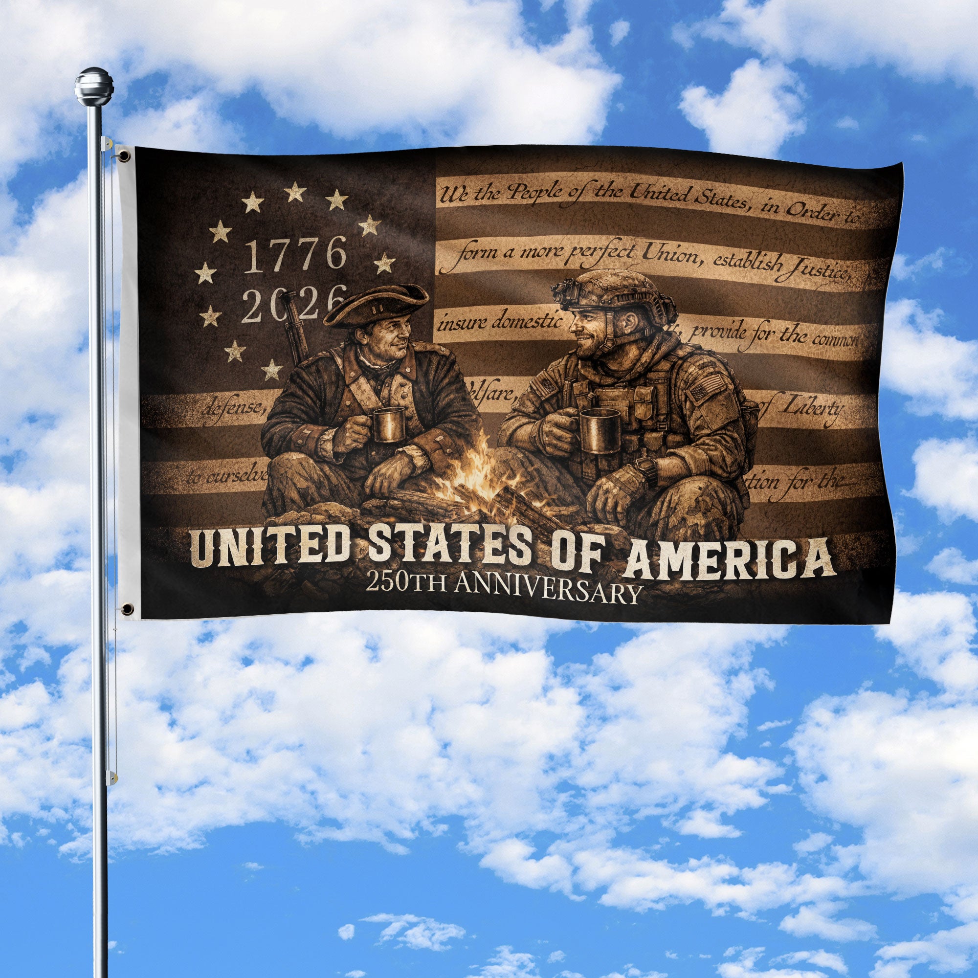 United States 250th Anniversary Flag 1776-2026 Patriotic Soldiers Design Double-Sided