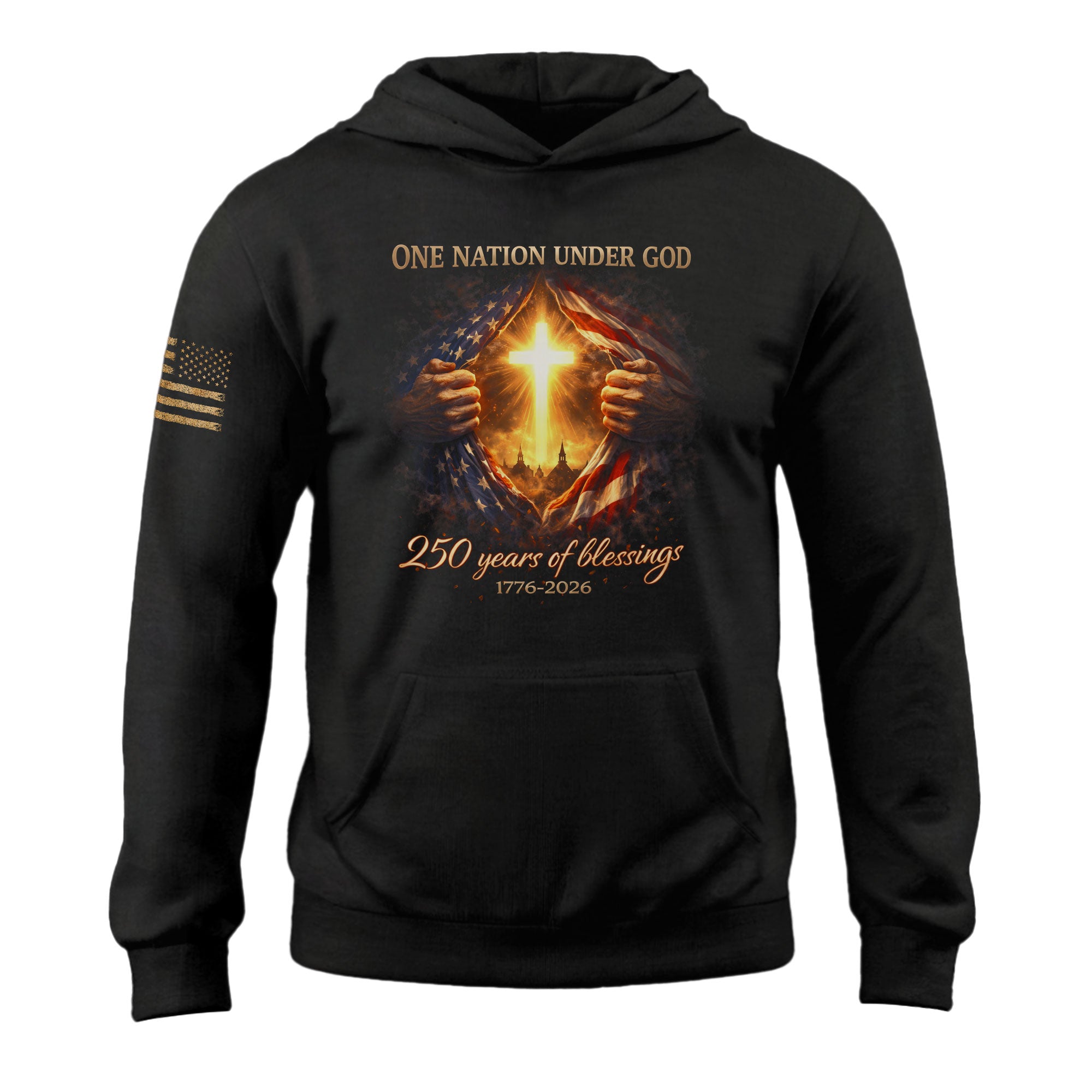USA 250th Anniversary 1776-2026 Semiquincentennial Hoodie – 250 Years of Blessings Jesus American Flag Christian Patriotic Hoodie