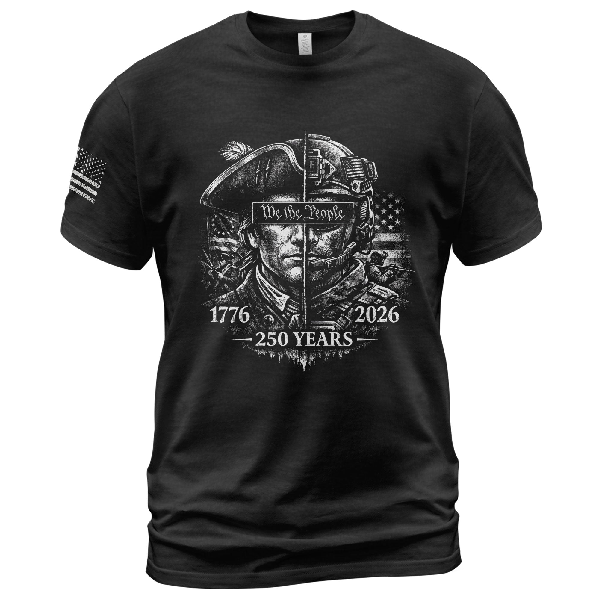 USA 250th Anniversary 1776-2026 T-Shirt – Revolutionary & Modern Soldier We The People Men's Shirt