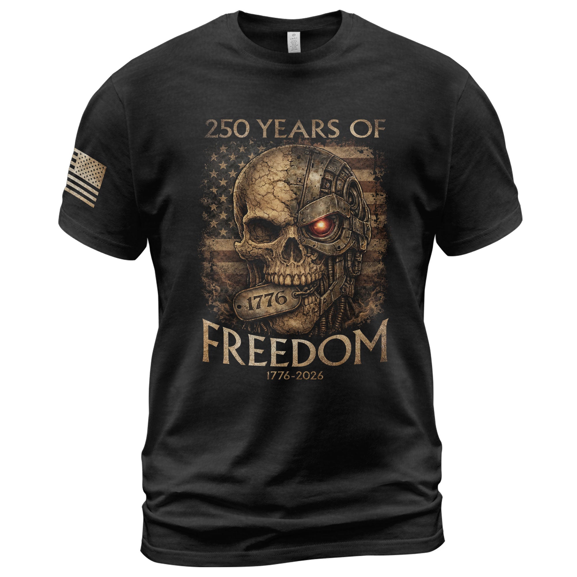 USA 250th Anniversary 250 Years Shirt 1776-2026 Mental Strength Freedom Cyborg Skull Patriotic Mens