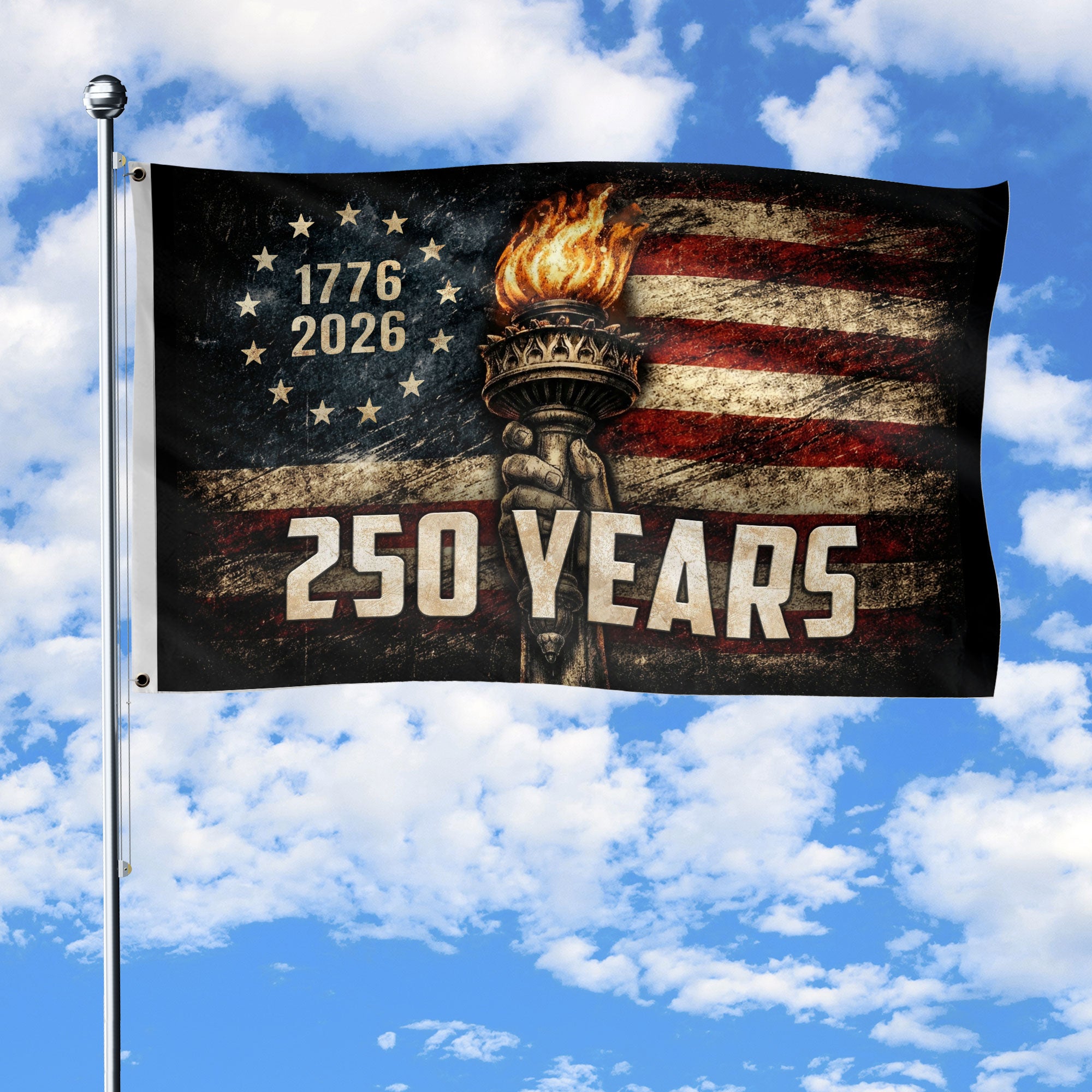 USA 250th Anniversary American Flag with Liberty Torch 1776-2026 Patriotic Flag