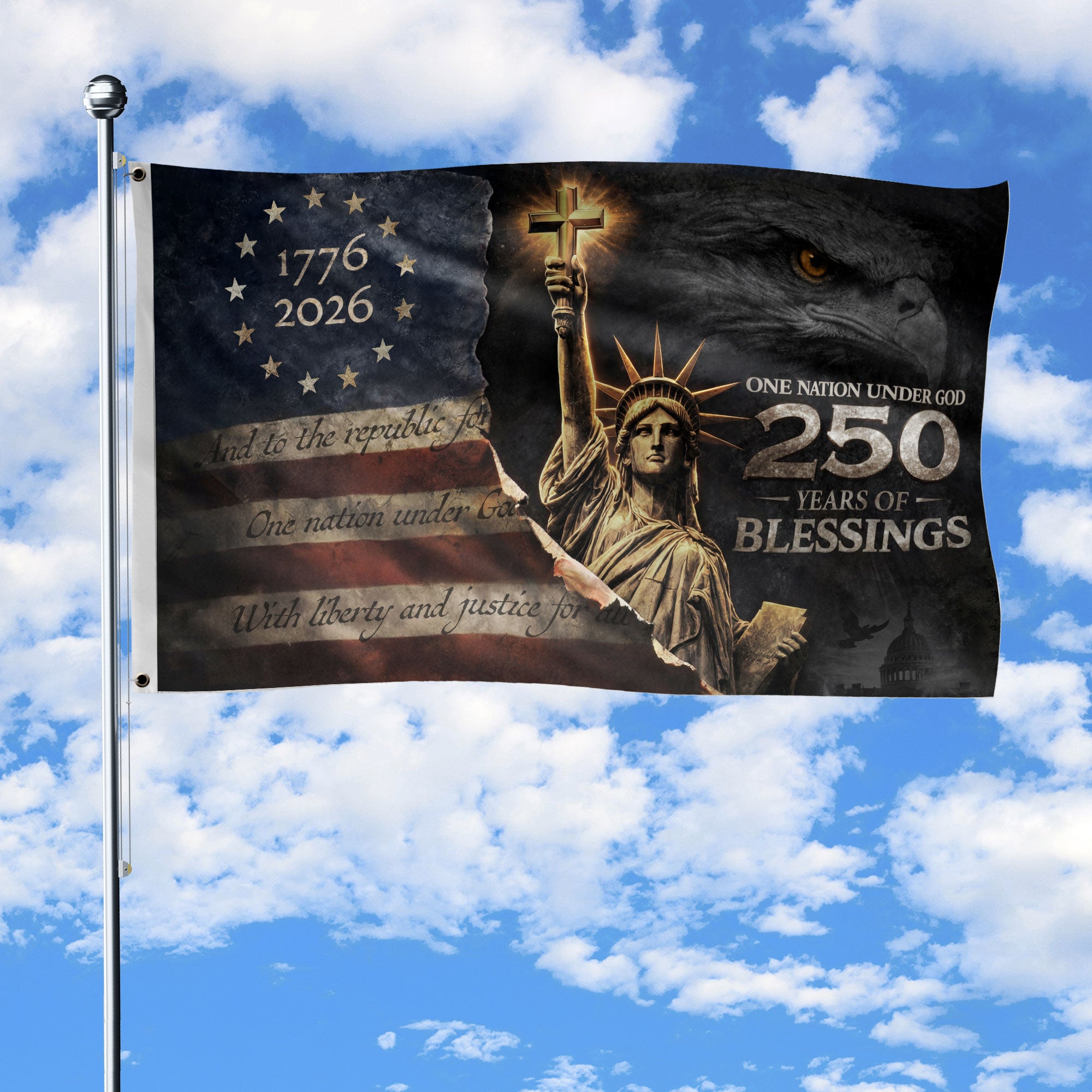USA 250th Anniversary Christian Flag 1776-2026 One Nation Under God Double Sided Garden Flag