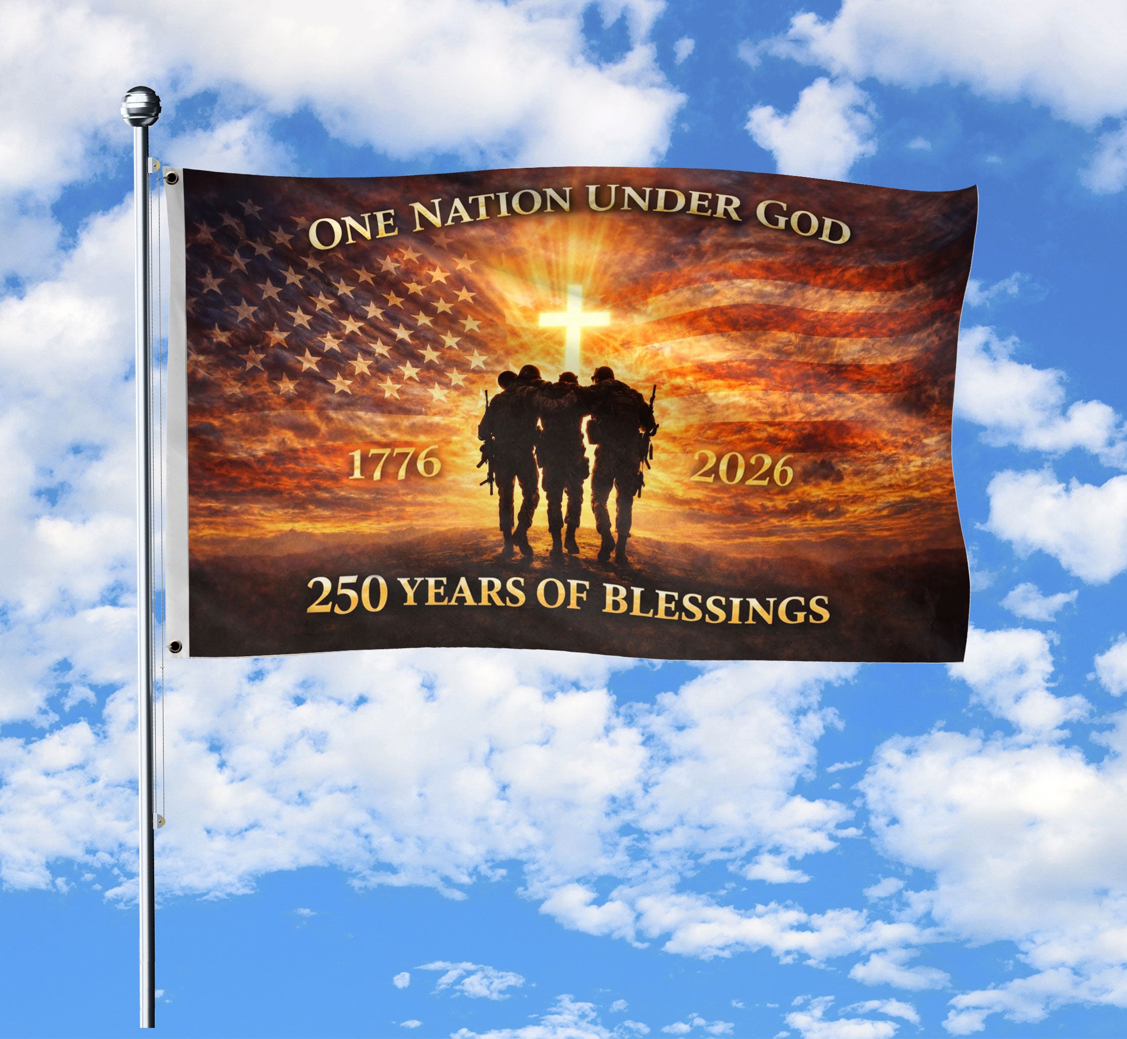 USA 250th Anniversary Double Sided House Flag Banner 1776-2026 One Nation Under God Patriotic
