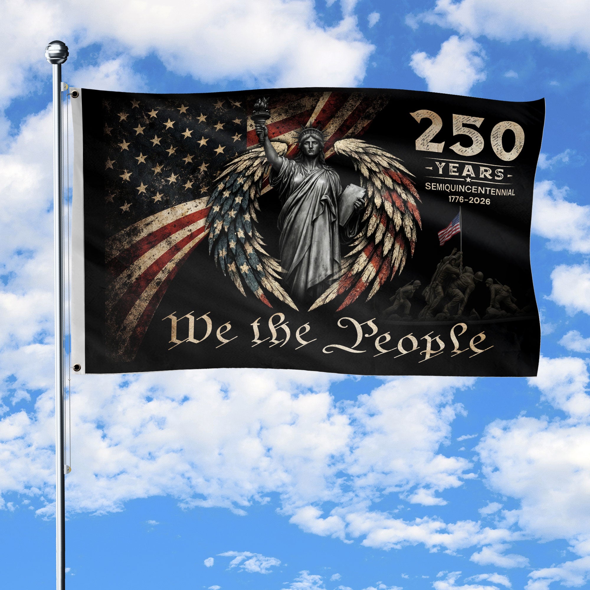 USA 250th Anniversary Flag 1776-2026 We The People Statue of Liberty Patriotic Design