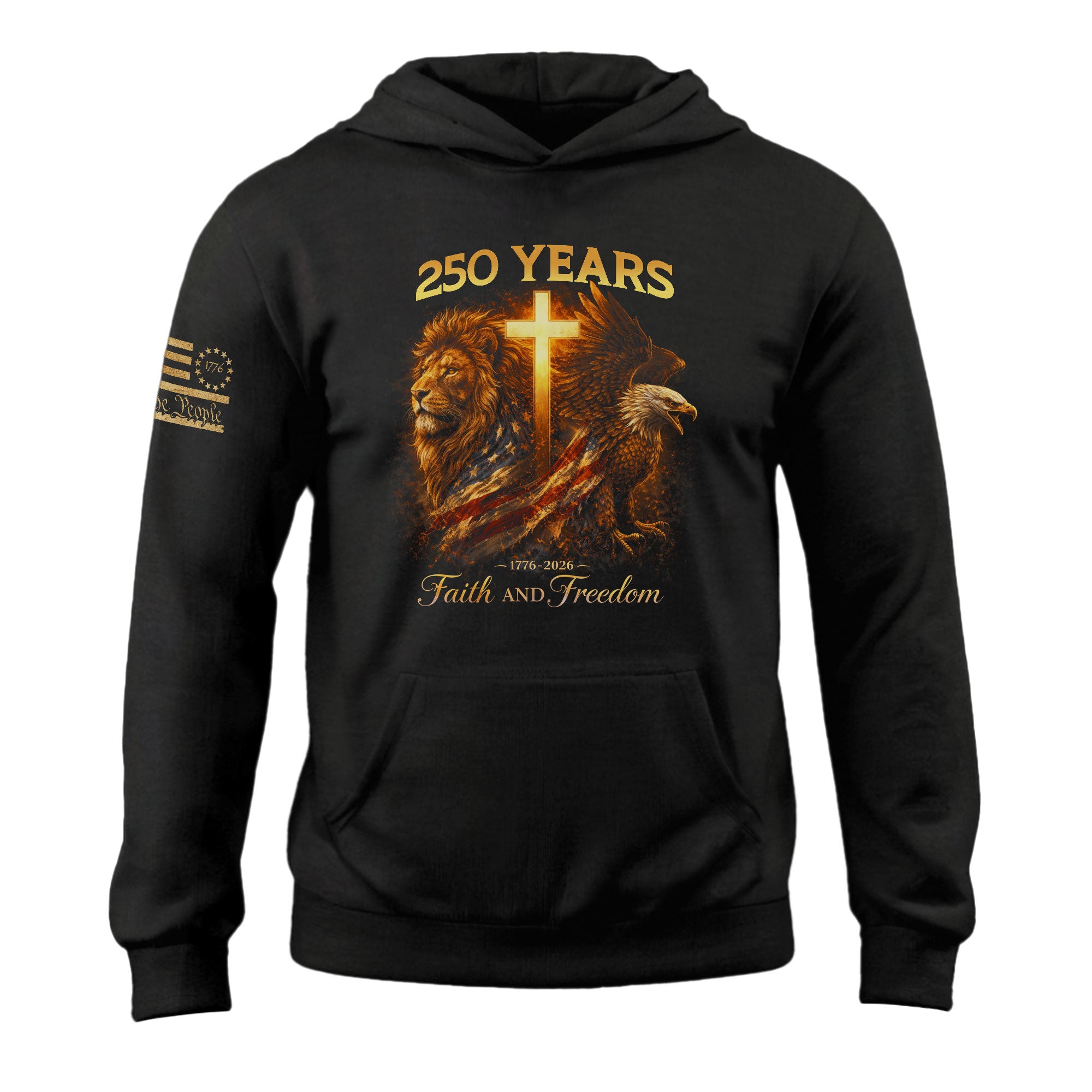 USA 250th Anniversary Hoodie 1776-2026 – Christian Lion & Eagle Faith and Freedom Hoodie