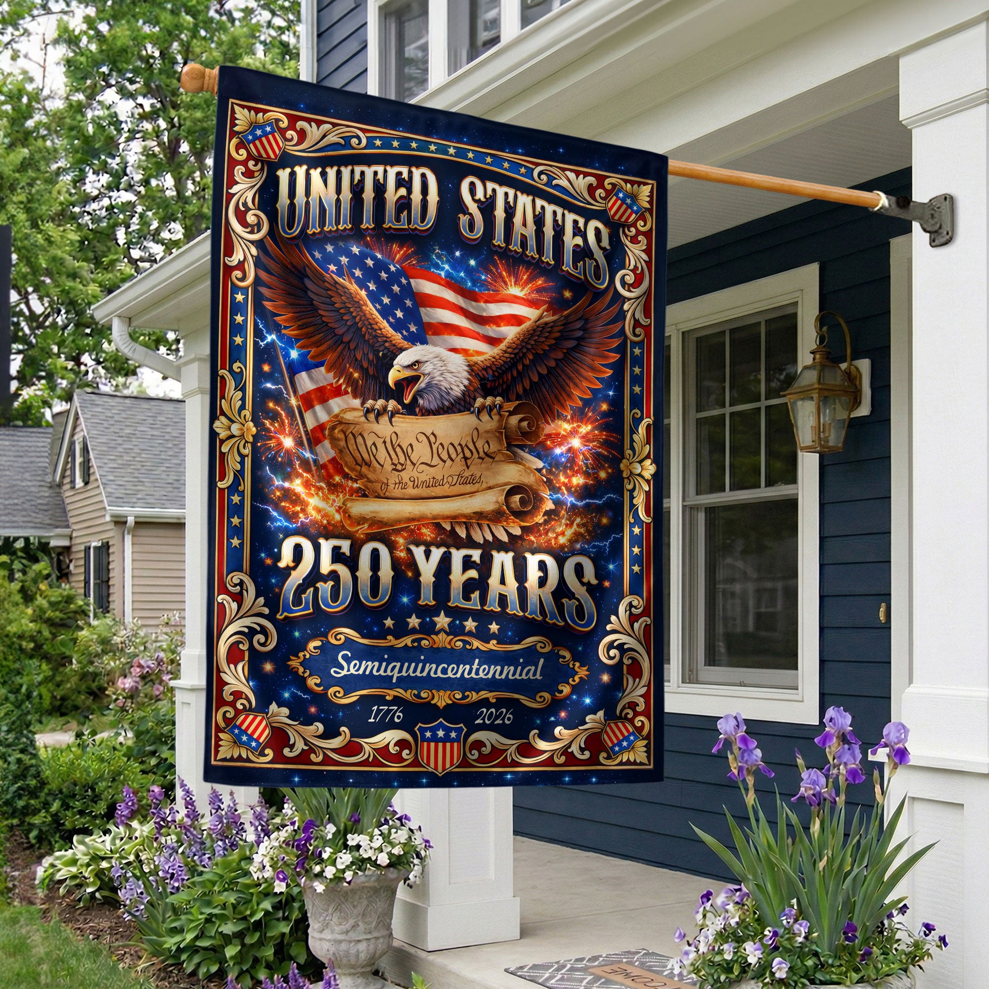 USA 250th Anniversary House Flag 1776-2026 We The People Constitution Double Sided Patriotic Yard Flag