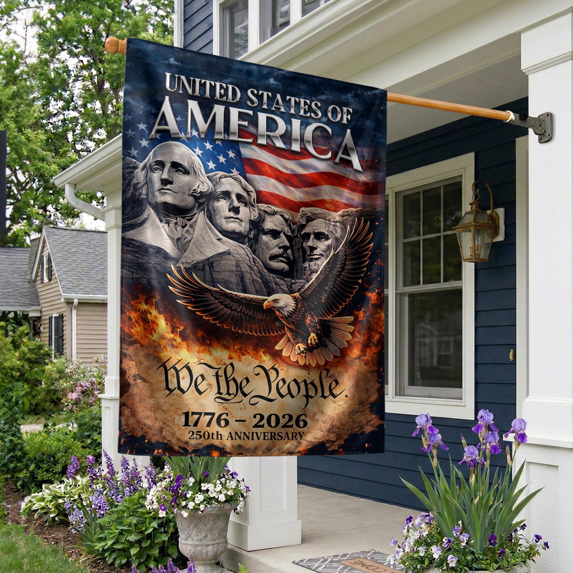 USA 250th Anniversary Patriotic House Flag 1776-2026 Mount Rushmore Eagle Double-Sided Outdoor Yard