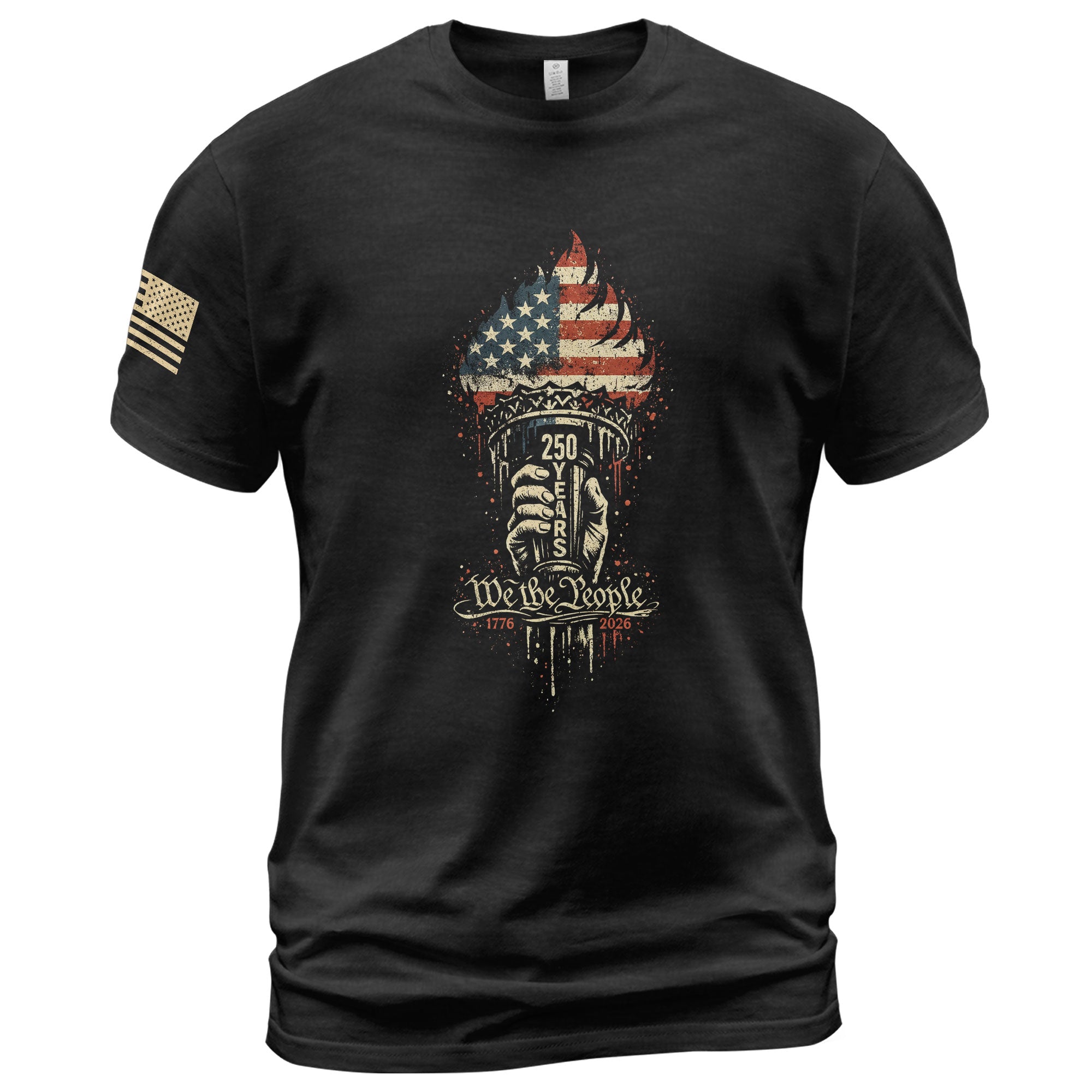 We The People 250th Anniversary 1776-2026 T-Shirt – Liberty Torch Patriotic USA Freedom Mens Tee