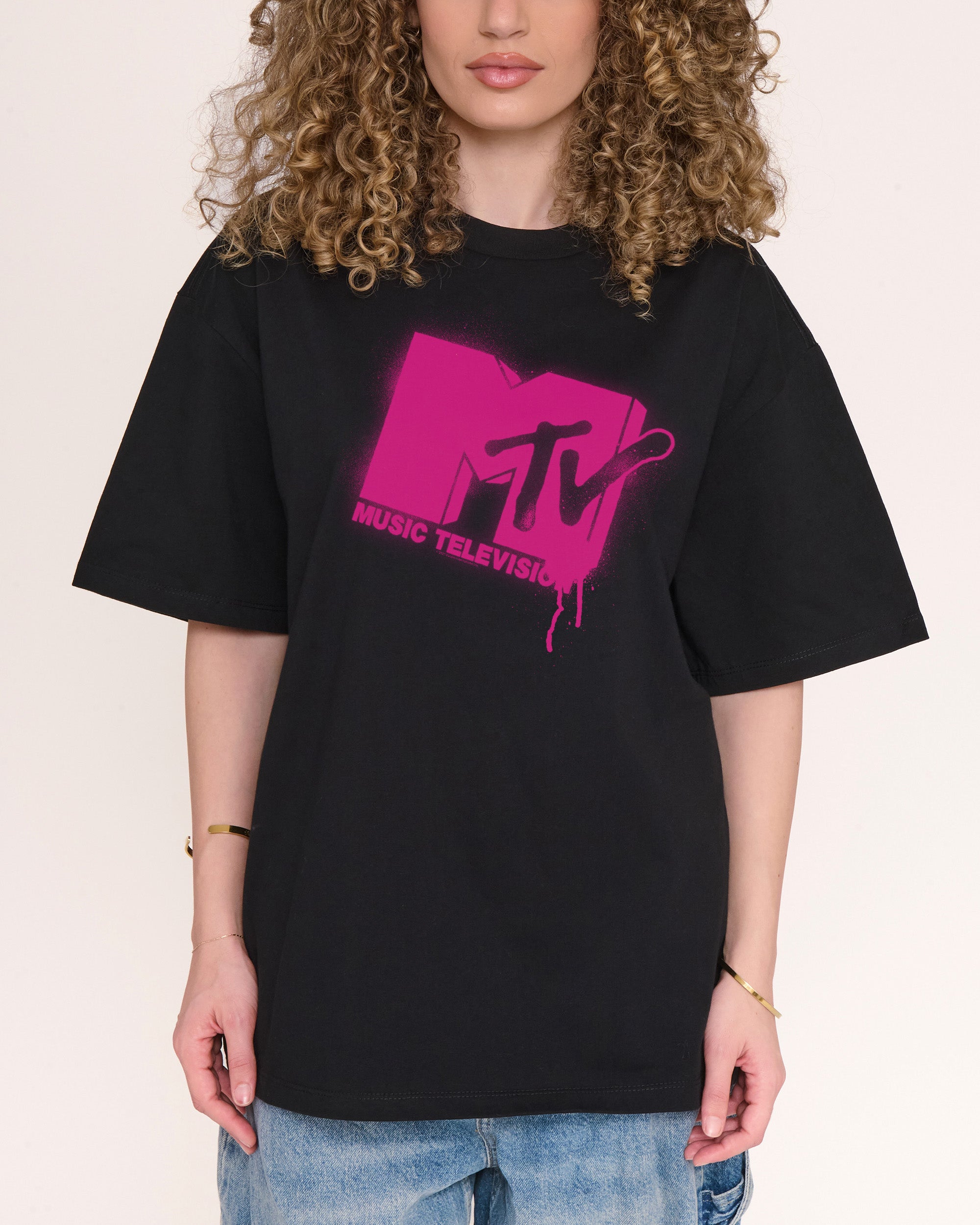 Graffiti MTV Logo Oversized Tee - Unisex 90s Heavyweight Cotton T-Shirt