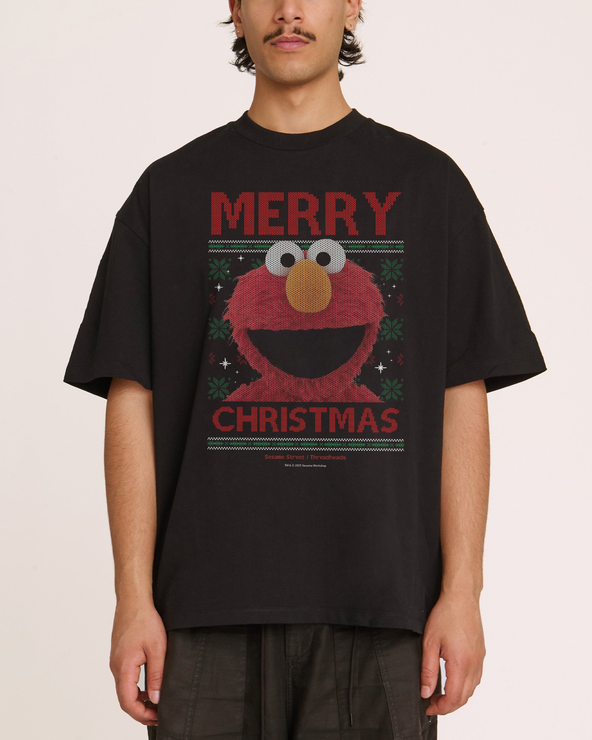 Merry Christmas from Elmo Oversized Graphic T-Shirt - Sesame Street Threadheads Unisex Tee