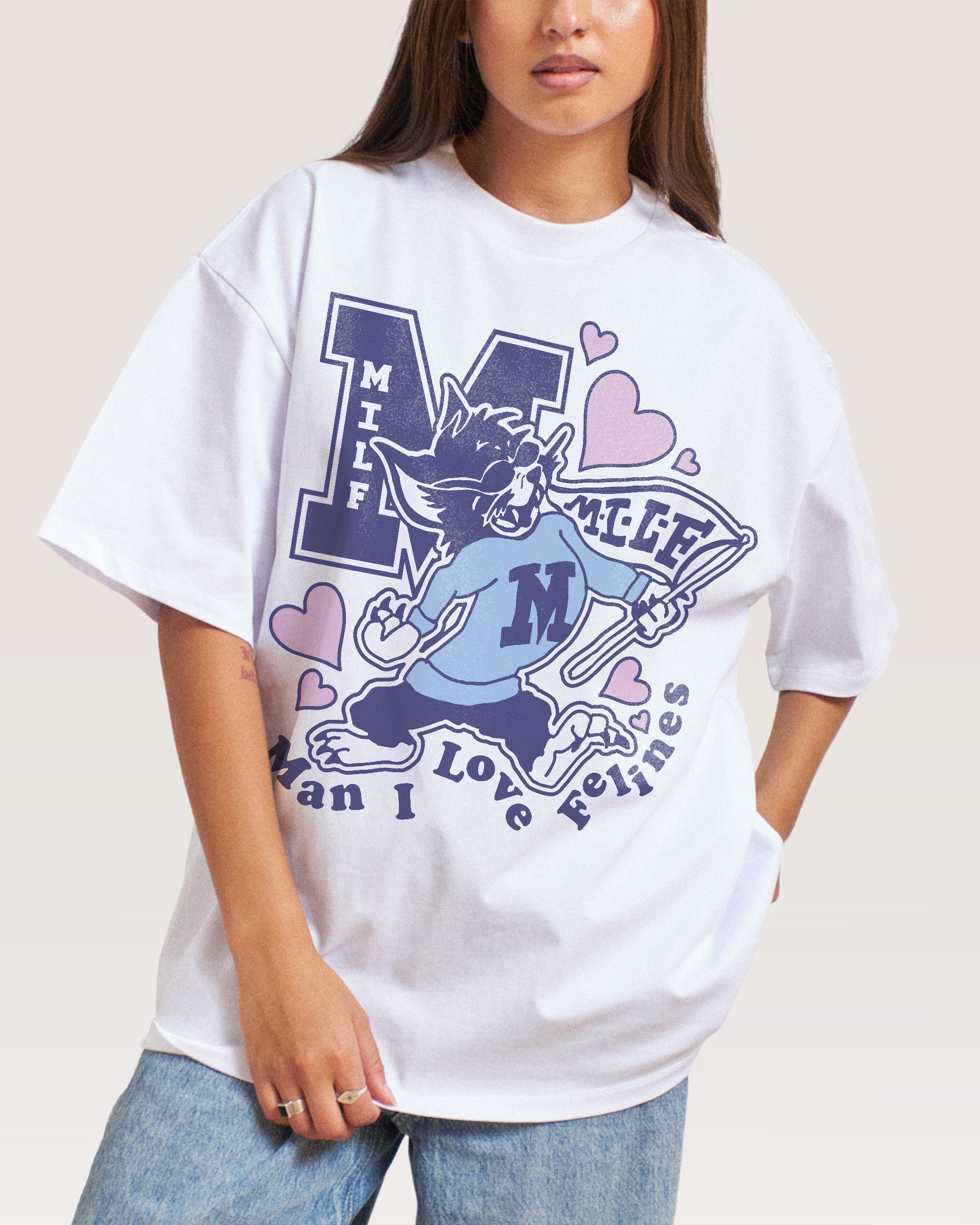 Milf Mascot Oversized Graphic Tee - Unisex 90s Boxy Fit 100% Combed Cotton